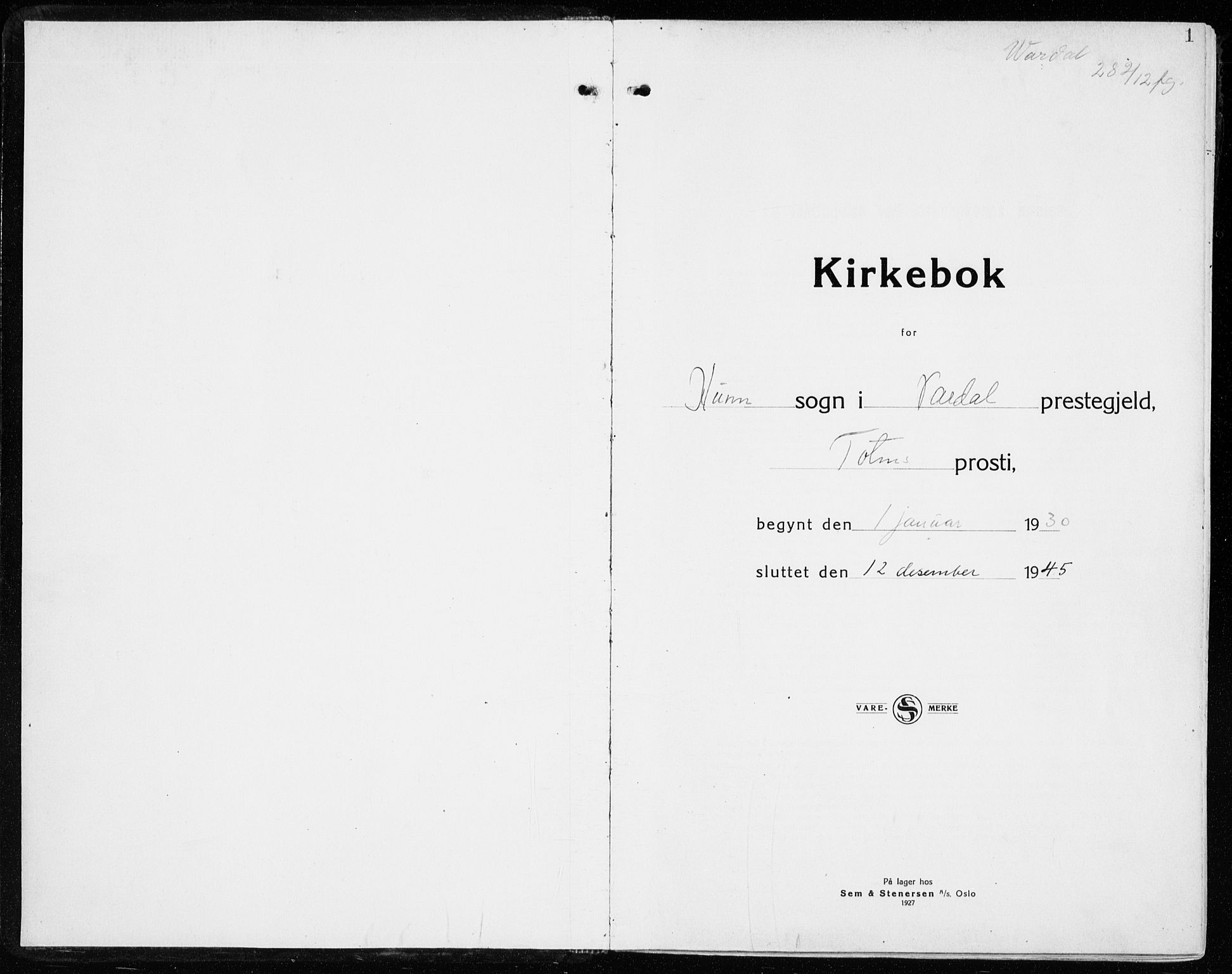 Vardal prestekontor, AV/SAH-PREST-100/H/Ha/Haa/L0018: Parish register (official) no. 18, 1930-1945, p. 1