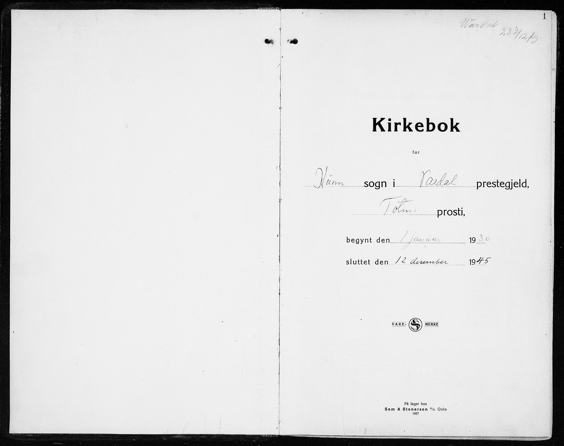 Vardal prestekontor, SAH/PREST-100/H/Ha/Haa/L0018: Parish register (official) no. 18, 1930-1945, p. 1