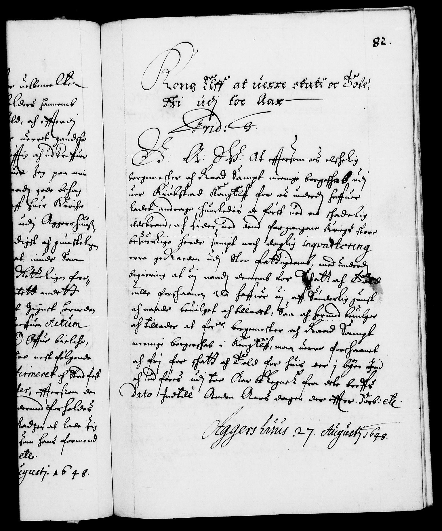 Danske Kanselli 1572-1799, RA/EA-3023/F/Fc/Fca/Fcaa/L0007: Norske registre (mikrofilm), 1648-1650, p. 82a