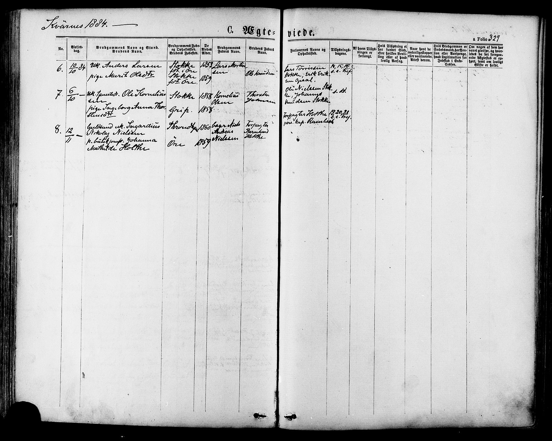 Ministerialprotokoller, klokkerbøker og fødselsregistre - Møre og Romsdal, SAT/A-1454/568/L0805: Parish register (official) no. 568A12 /1, 1869-1884, p. 329