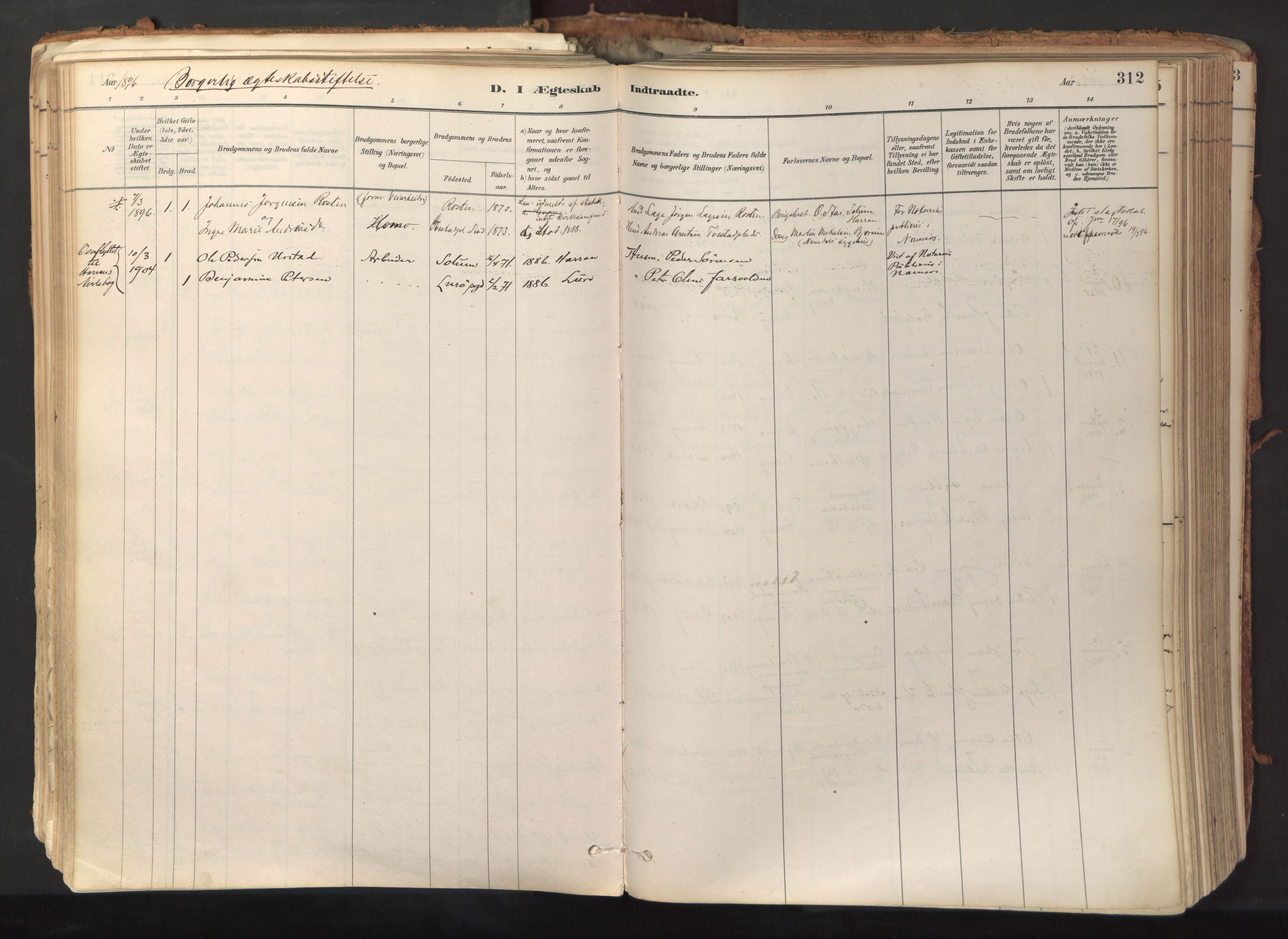 Ministerialprotokoller, klokkerbøker og fødselsregistre - Nord-Trøndelag, SAT/A-1458/758/L0519: Parish register (official) no. 758A04, 1880-1926, p. 312