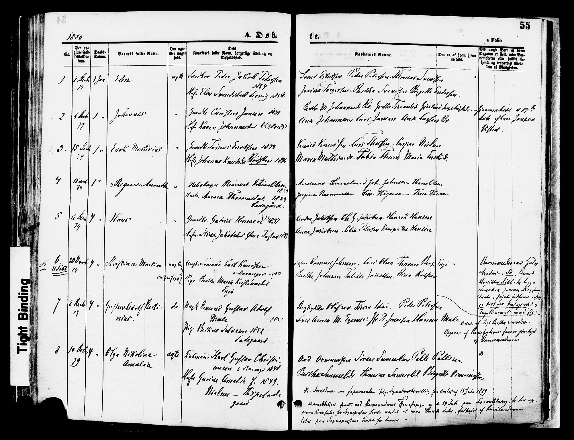 Hetland sokneprestkontor, SAST/A-101826/30/30BA/L0008: Parish register (official) no. A 8, 1877-1884, p. 55