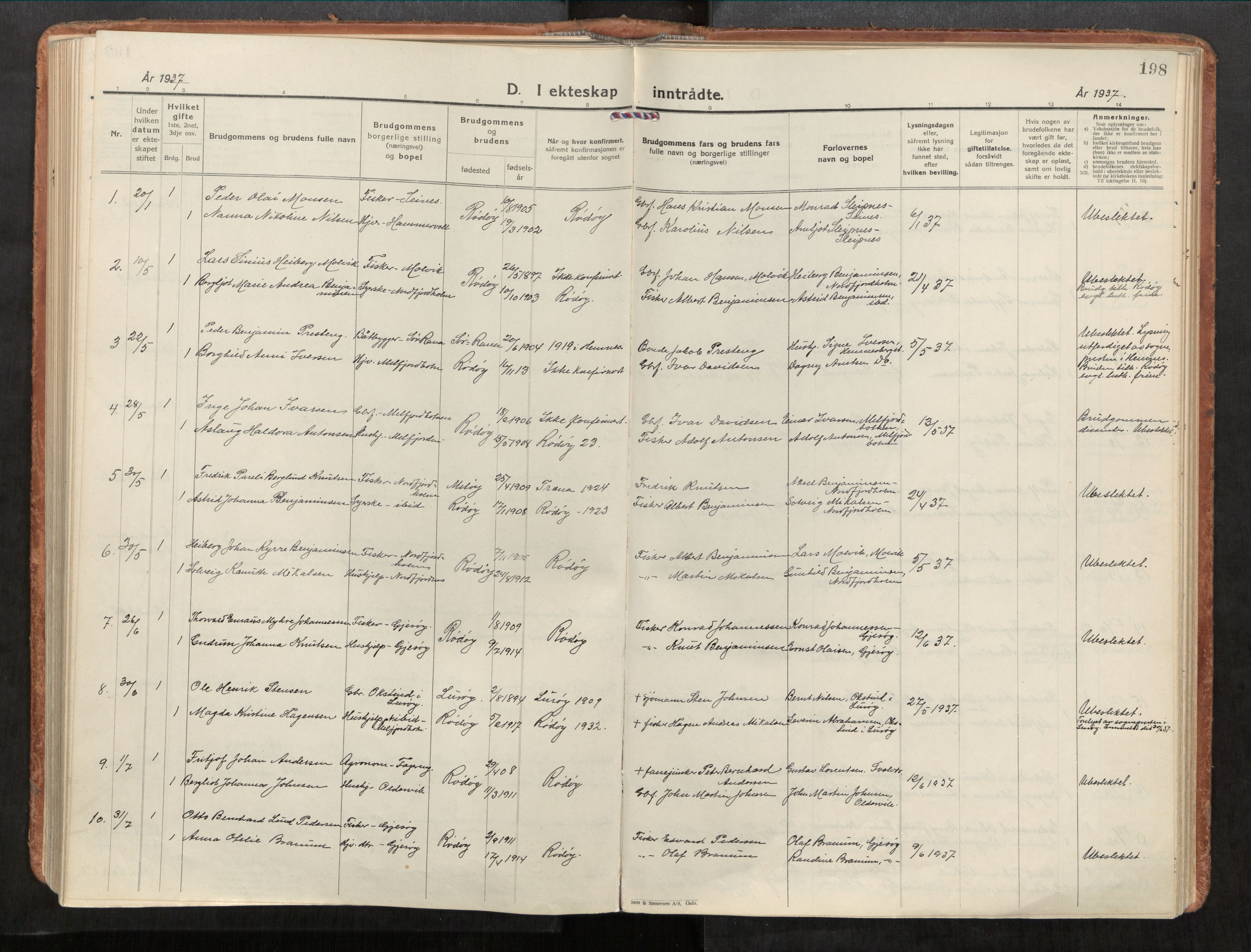 Rødøy sokneprestkontor, AV/SAT-A-4397/2/H/Ha/Haa/L0001: Parish register (official) no. 1, 1926-1941, p. 198