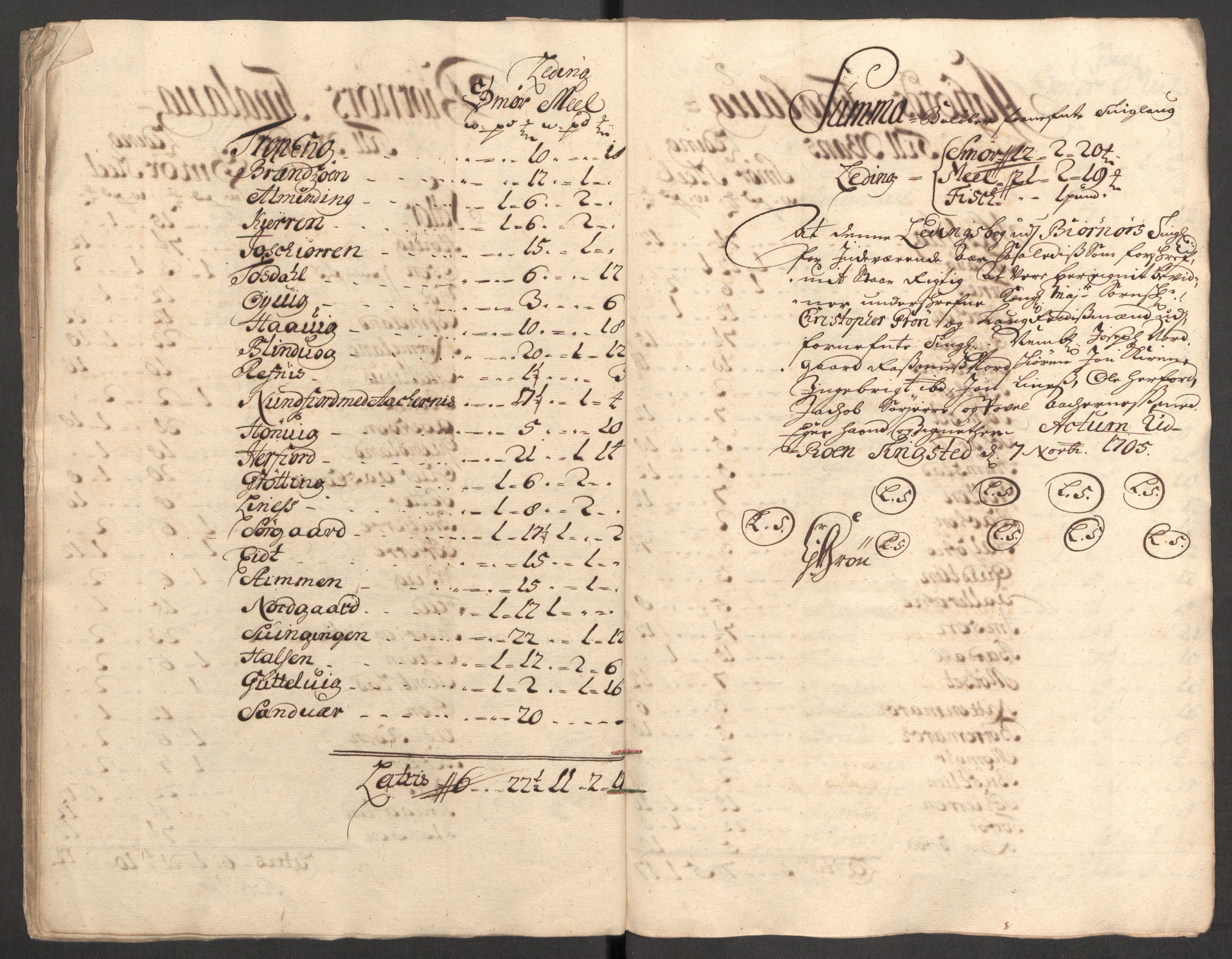 Rentekammeret inntil 1814, Reviderte regnskaper, Fogderegnskap, AV/RA-EA-4092/R57/L3856: Fogderegnskap Fosen, 1704-1705, p. 240