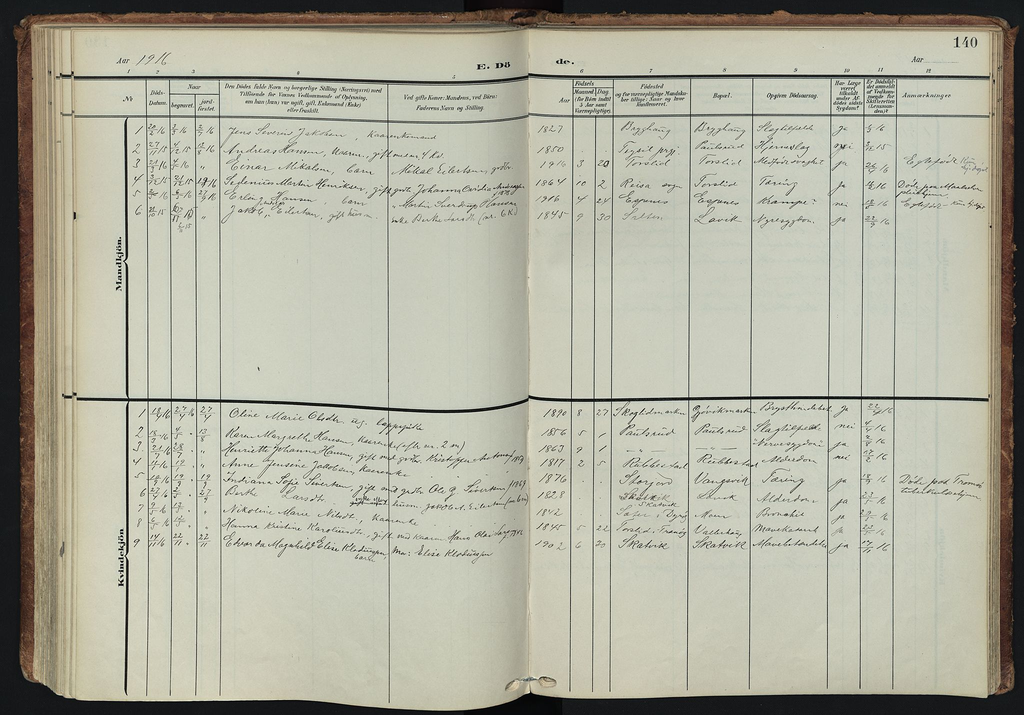 Tranøy sokneprestkontor, SATØ/S-1313/I/Ia/Iaa/L0014kirke: Parish register (official) no. 14, 1905-1919, p. 140