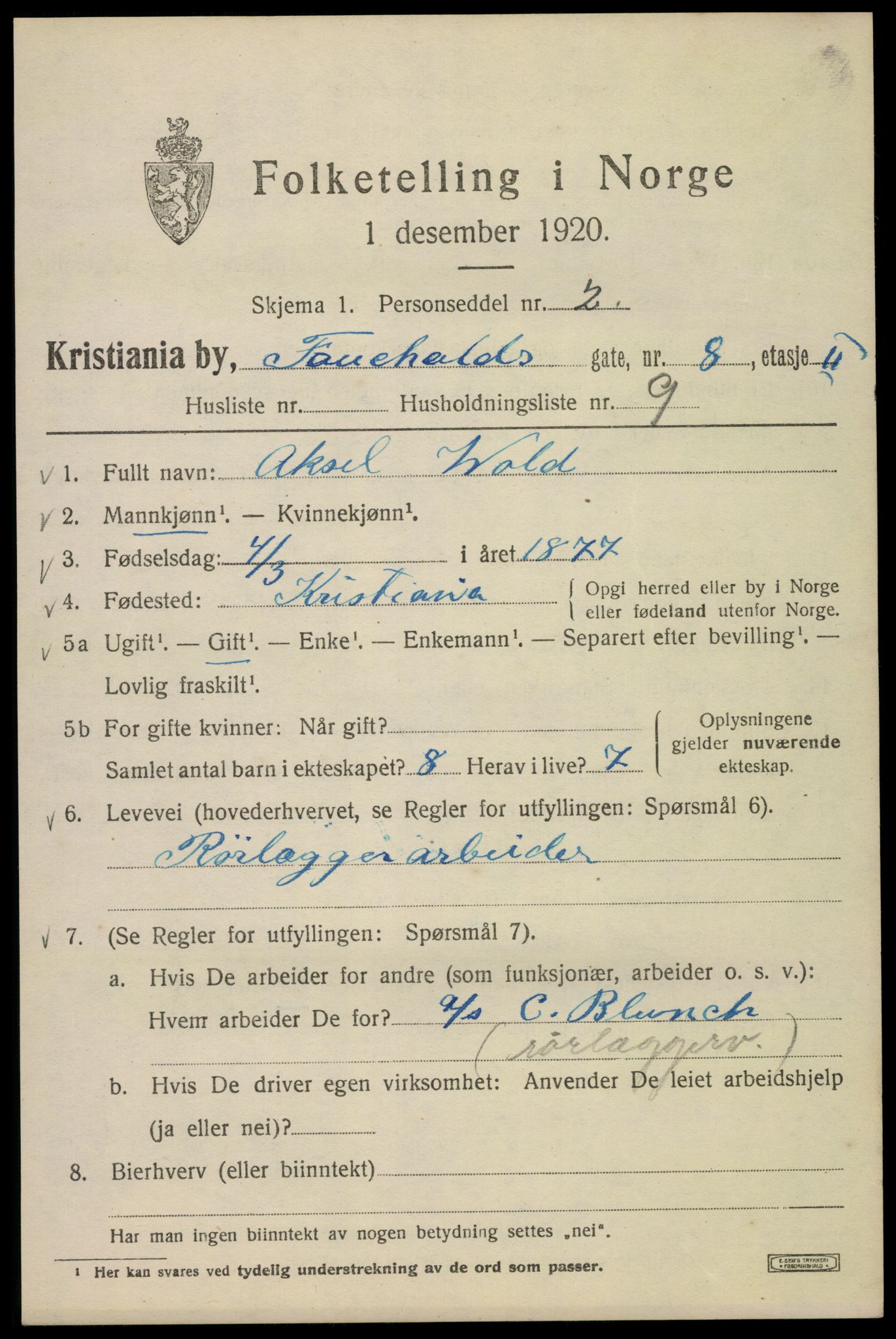 SAO, 1920 census for Kristiania, 1920, p. 227821