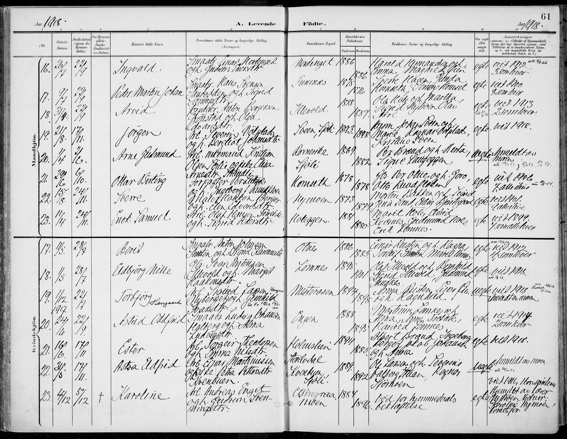 Rendalen prestekontor, AV/SAH-PREST-054/H/Ha/Haa/L0011: Parish register (official) no. 11, 1901-1925, p. 61