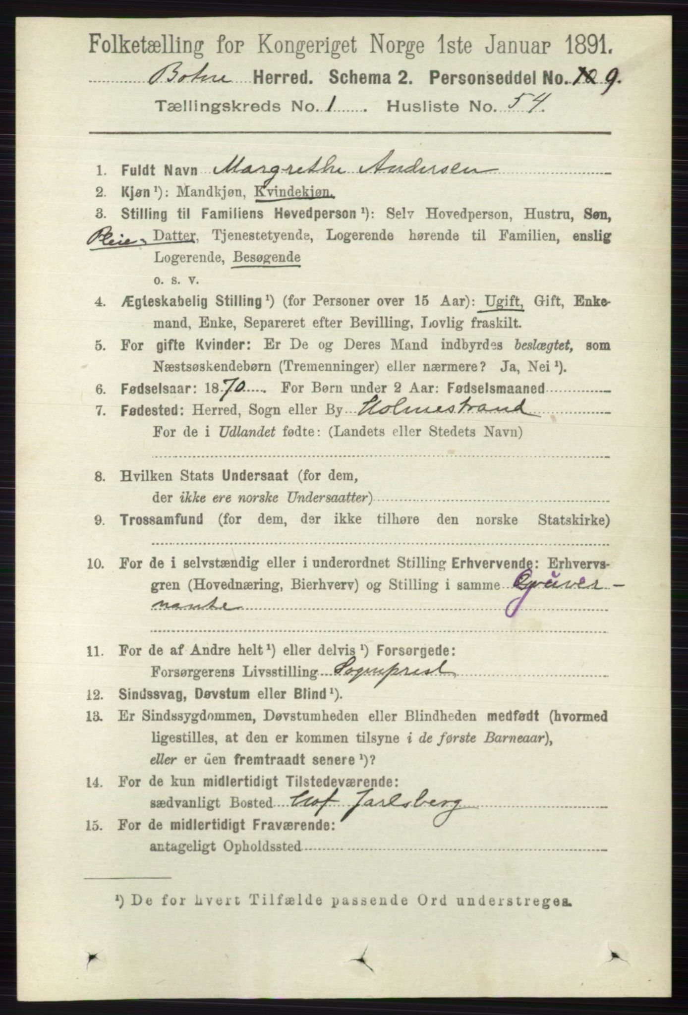 RA, 1891 census for 0715 Botne, 1891, p. 469