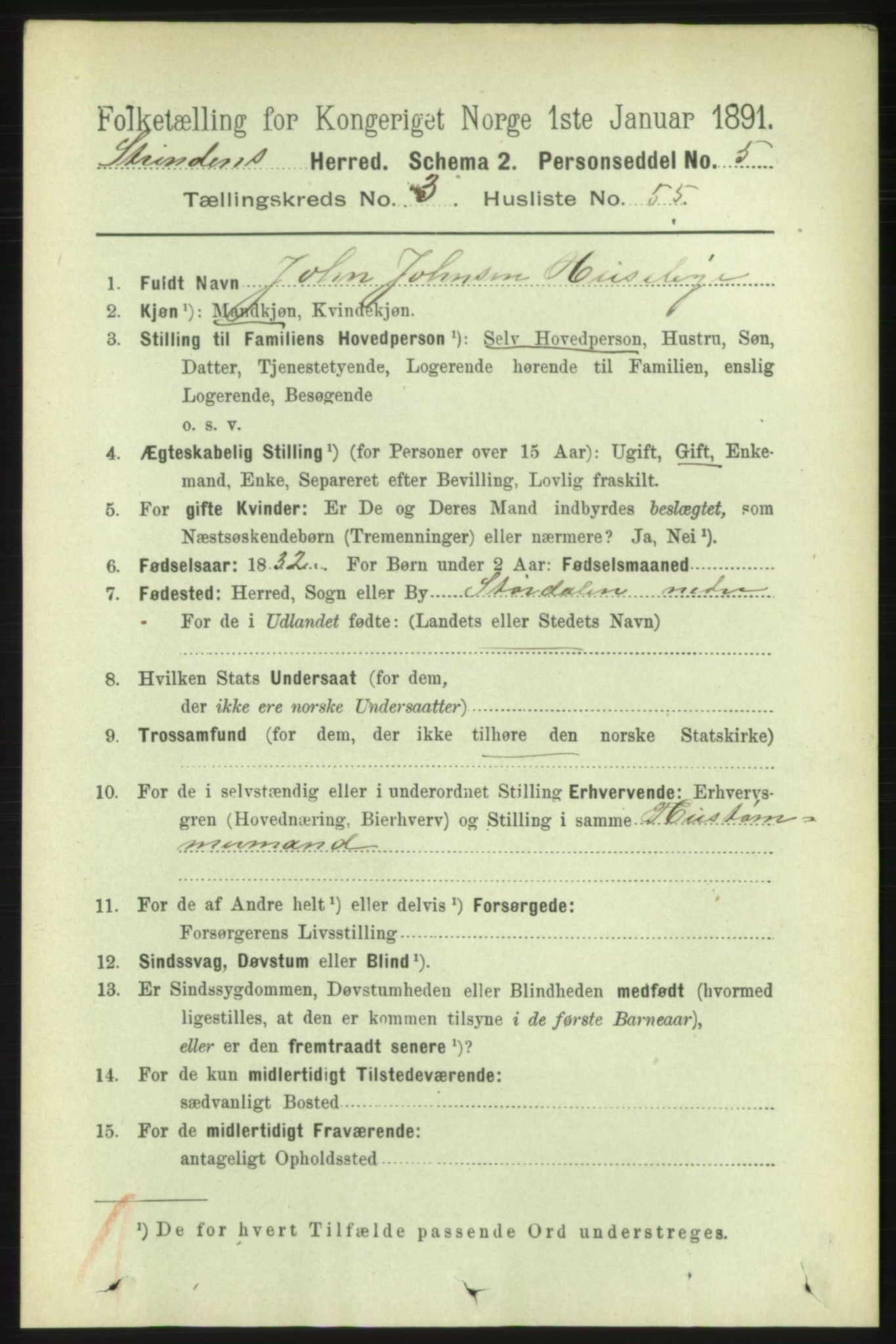 RA, 1891 census for 1660 Strinda, 1891, p. 2834