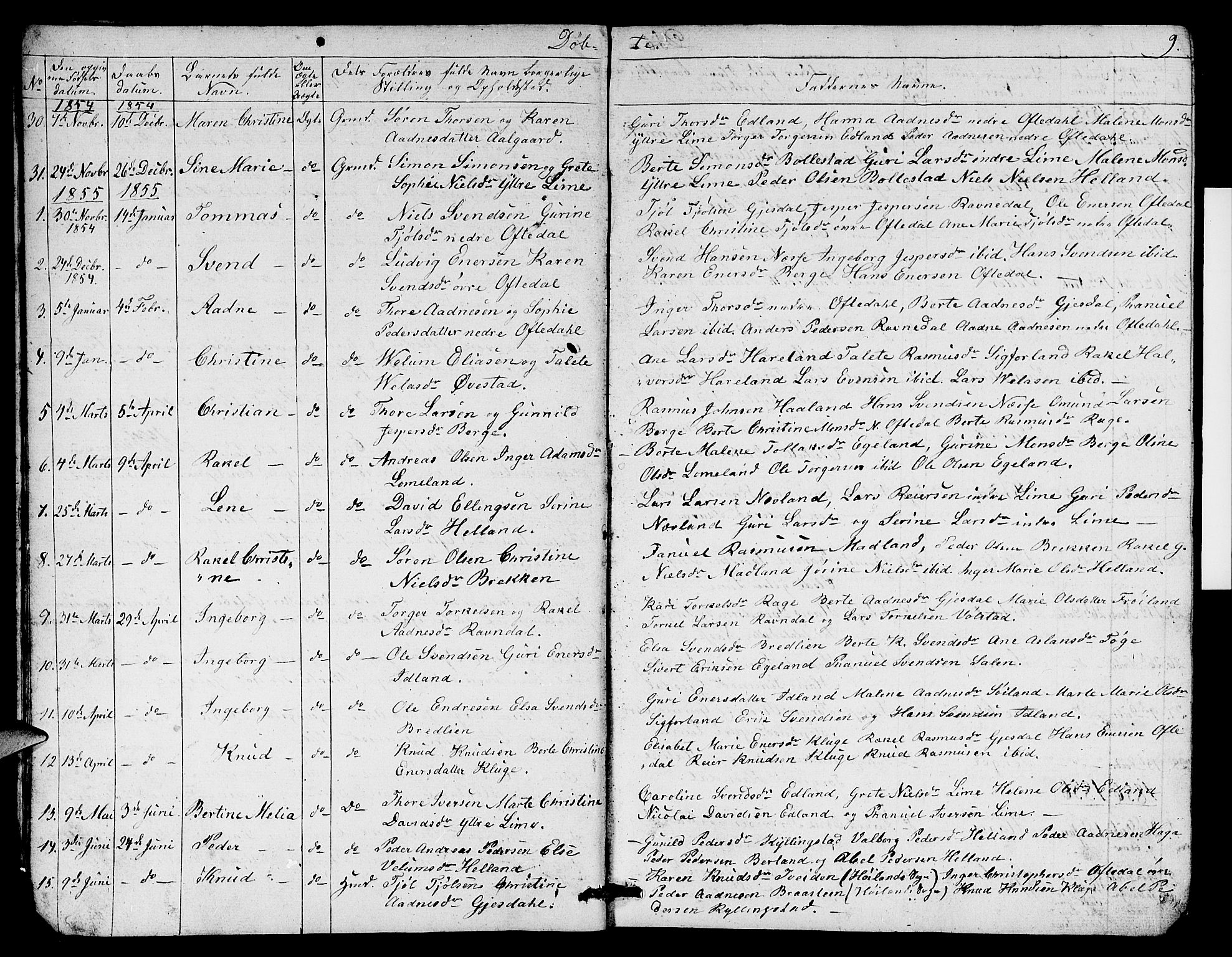 Lye sokneprestkontor, SAST/A-101794/001/30BB/L0003: Parish register (copy) no. B 3, 1852-1874, p. 9