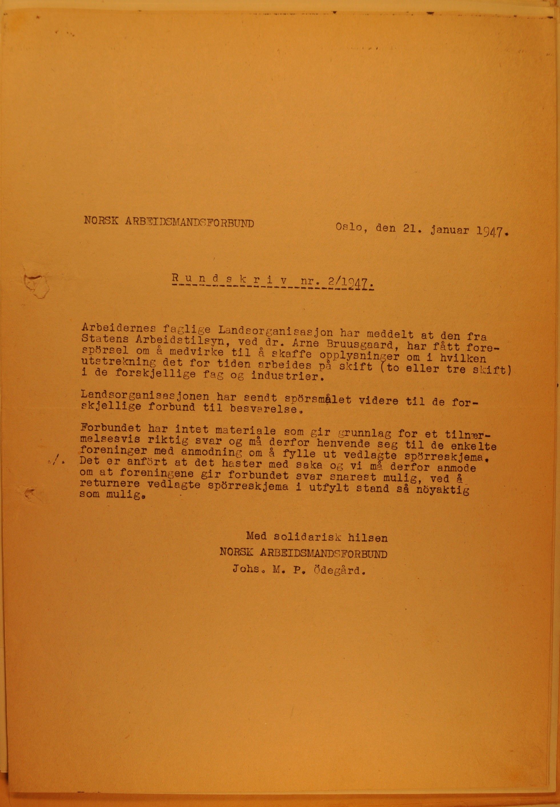 Hadeland Veiarbeiderforening, OARM/H-A-00304/D/Da/L0001/0015: Sakspapirer / Sakspapirer, 1947