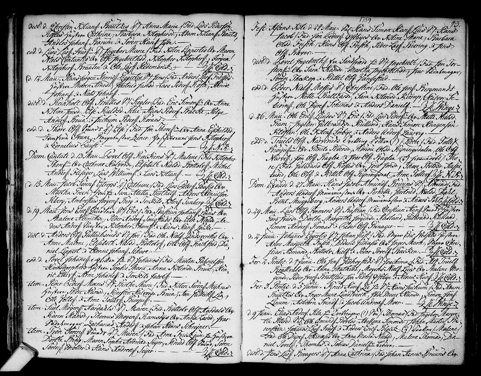 Kongsberg kirkebøker, SAKO/A-22/F/Fa/L0004: Parish register (official) no. I 4, 1756-1768, p. 43