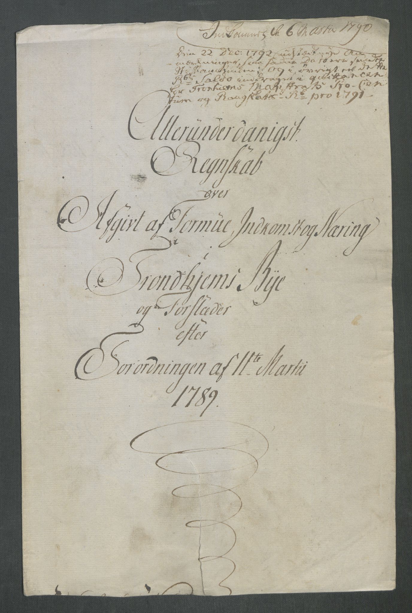 Rentekammeret inntil 1814, Reviderte regnskaper, Mindre regnskaper, AV/RA-EA-4068/Rf/Rfe/L0051: Toten fogderi, Trondheim, 1789, p. 303