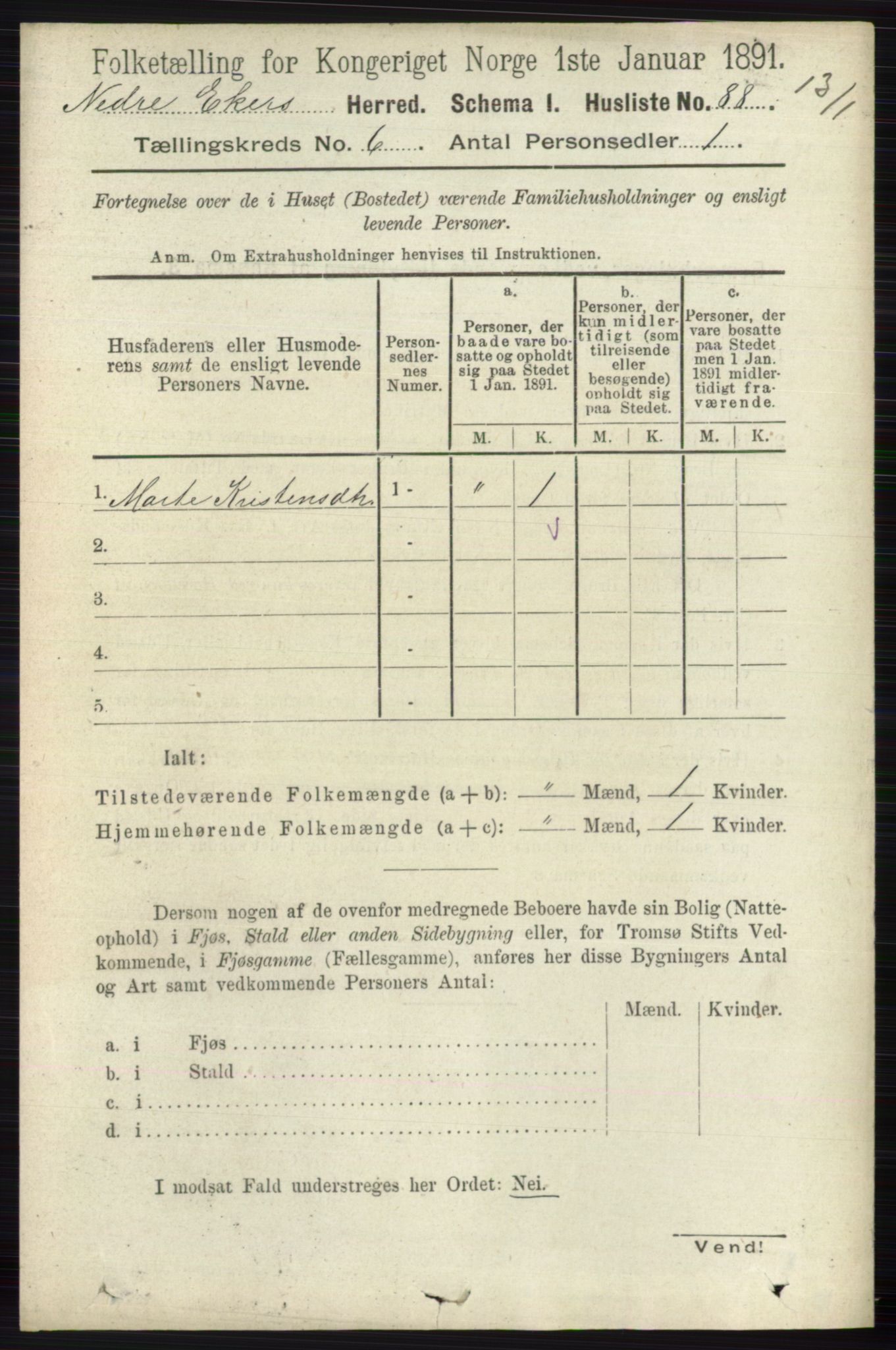 RA, 1891 census for 0625 Nedre Eiker, 1891, p. 2892