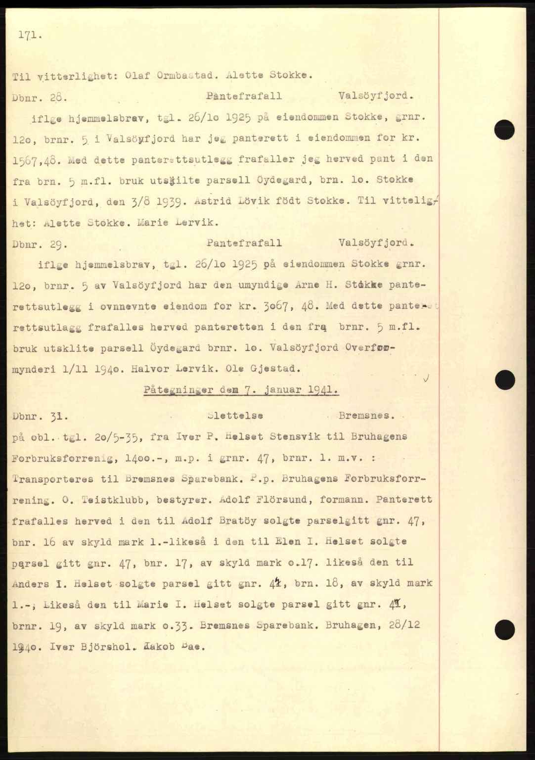 Nordmøre sorenskriveri, AV/SAT-A-4132/1/2/2Ca: Mortgage book no. C81, 1940-1945, Diary no: : 28/1941