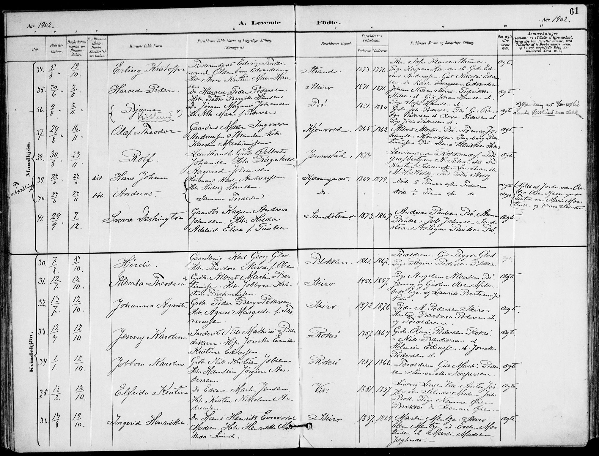 Ministerialprotokoller, klokkerbøker og fødselsregistre - Nordland, AV/SAT-A-1459/895/L1372: Parish register (official) no. 895A07, 1894-1914, p. 61