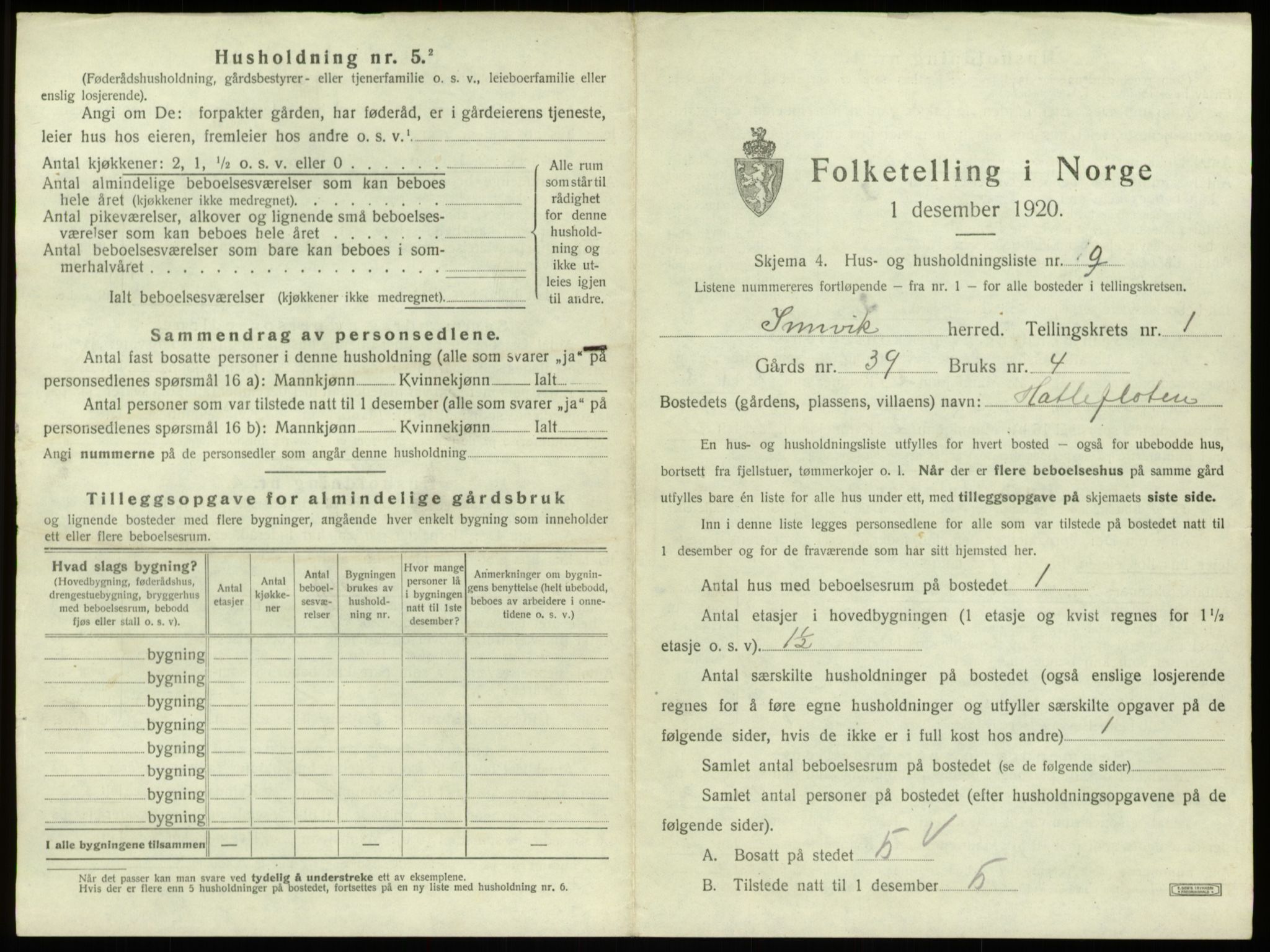 SAB, 1920 census for Innvik, 1920, p. 73