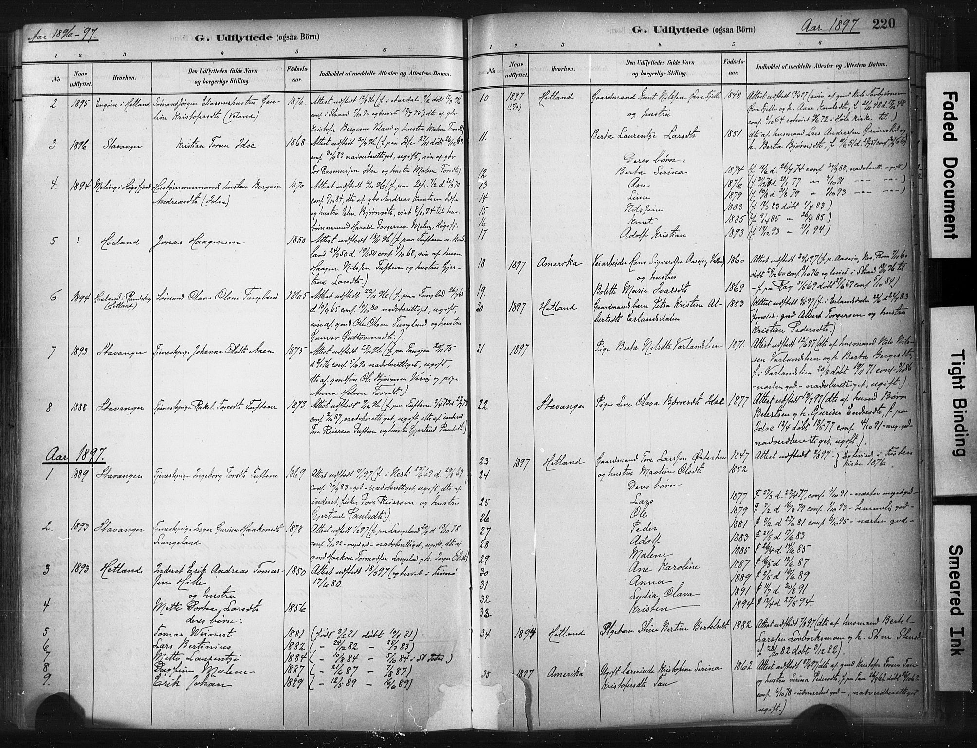 Strand sokneprestkontor, AV/SAST-A-101828/H/Ha/Haa/L0010: Parish register (official) no. A 10, 1882-1929, p. 220