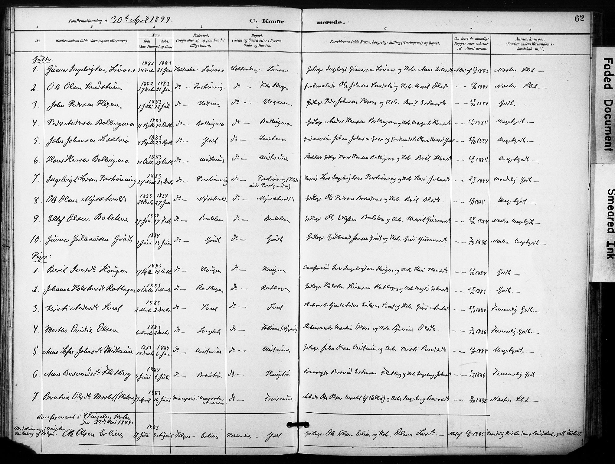 Ministerialprotokoller, klokkerbøker og fødselsregistre - Sør-Trøndelag, SAT/A-1456/685/L0973: Parish register (official) no. 685A10, 1891-1907, p. 62