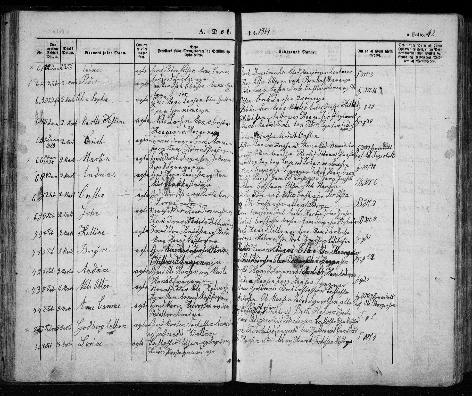Eiker kirkebøker, SAKO/A-4/F/Fa/L0013a: Parish register (official) no. I 13A, 1832-1845, p. 42