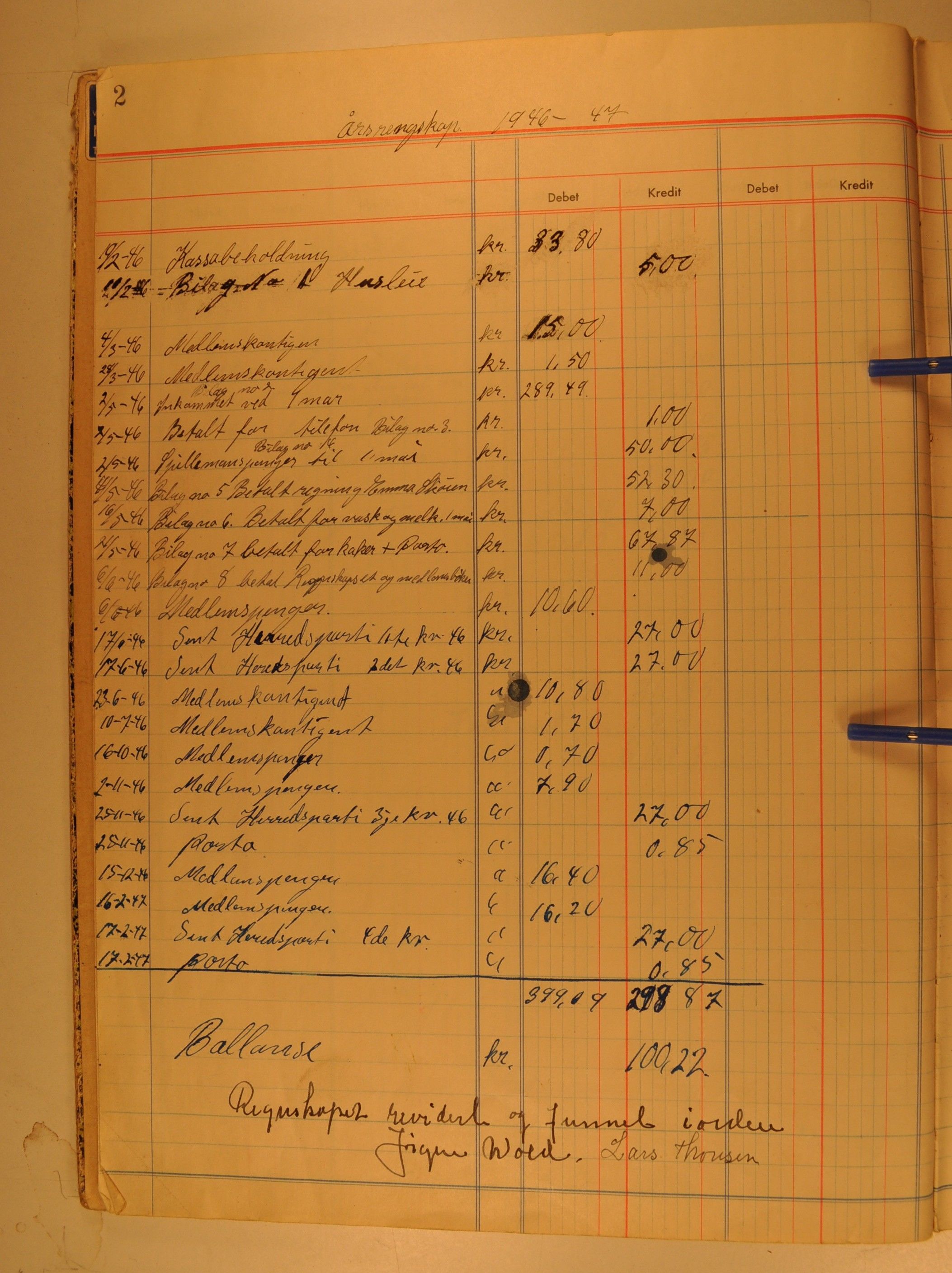 Harestua Arbeiderforening, OARM/H-A-00388/R/L0002/0002: Kassabøker / Kassabok, 1945-1956, p. 2