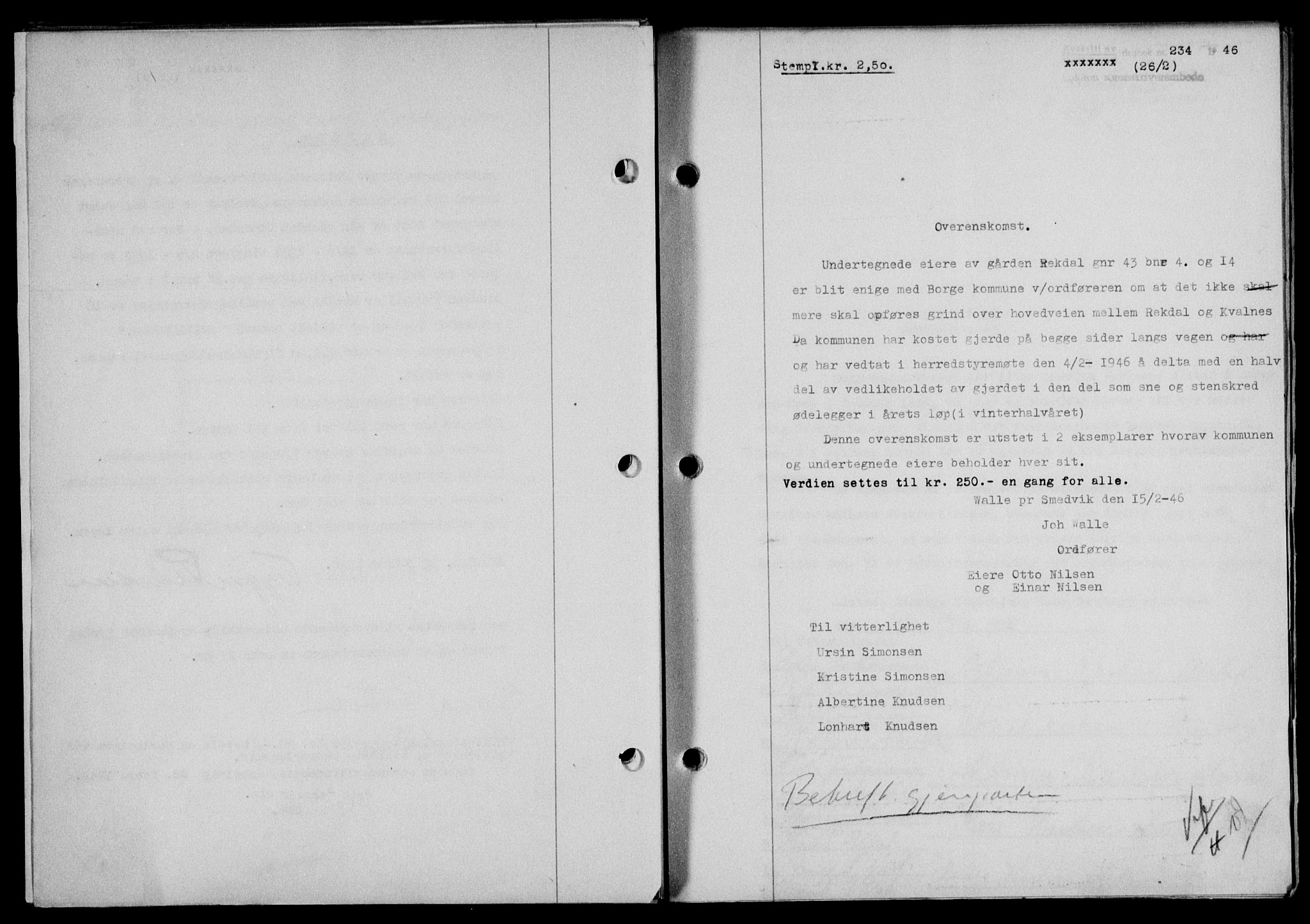 Lofoten sorenskriveri, SAT/A-0017/1/2/2C/L0013a: Mortgage book no. 13a, 1944-1946, Diary no: : 234/1946