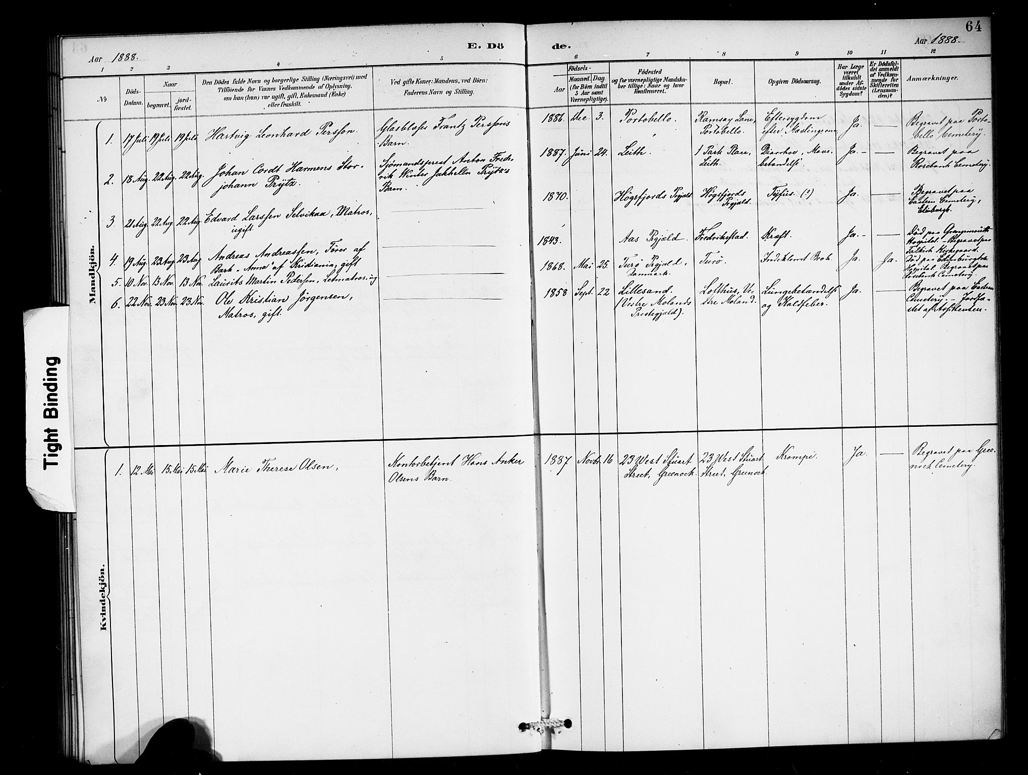 Den norske sjømannsmisjon i utlandet/Skotske havner (Leith, Glasgow), AV/SAB-SAB/PA-0100/H/Ha/Haa/L0003: Parish register (official) no. A 3, 1887-1898, p. 64