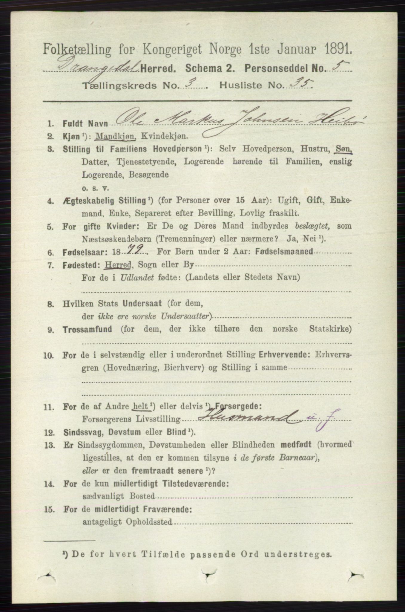 RA, 1891 census for 0817 Drangedal, 1891, p. 1084