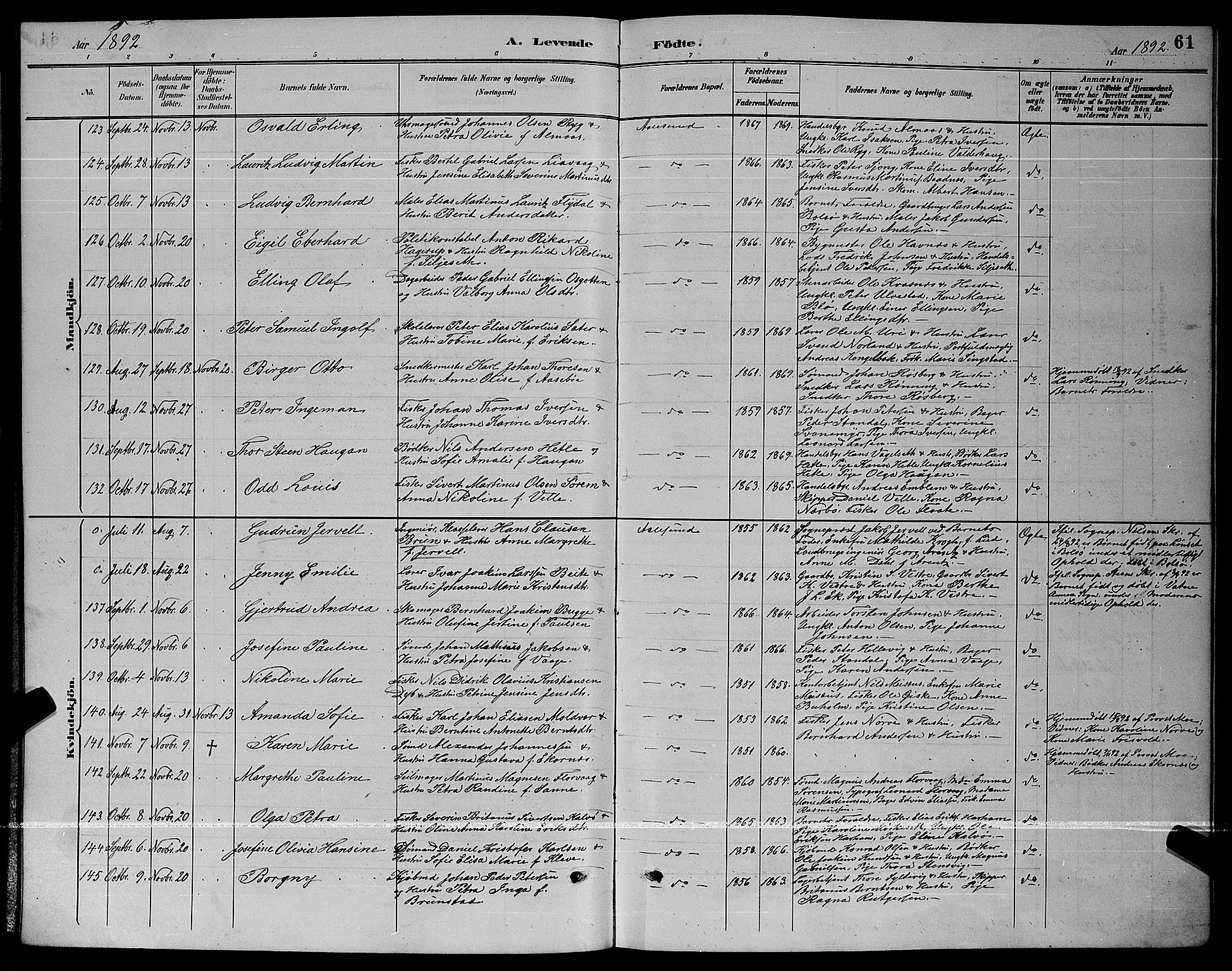 Ministerialprotokoller, klokkerbøker og fødselsregistre - Møre og Romsdal, AV/SAT-A-1454/529/L0467: Parish register (copy) no. 529C04, 1889-1897, p. 61