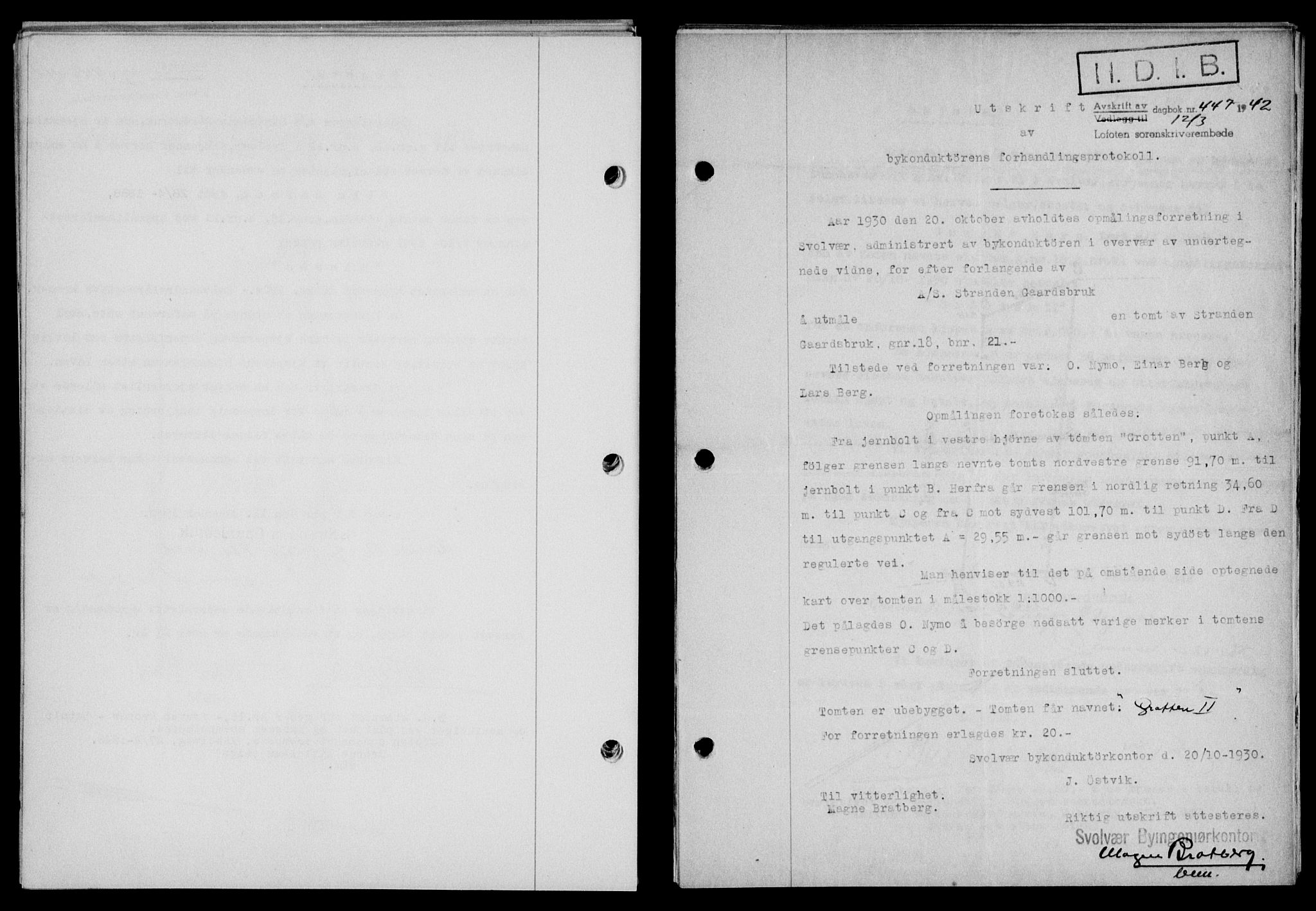 Lofoten sorenskriveri, SAT/A-0017/1/2/2C/L0009a: Mortgage book no. 9a, 1941-1942, Diary no: : 447/1942