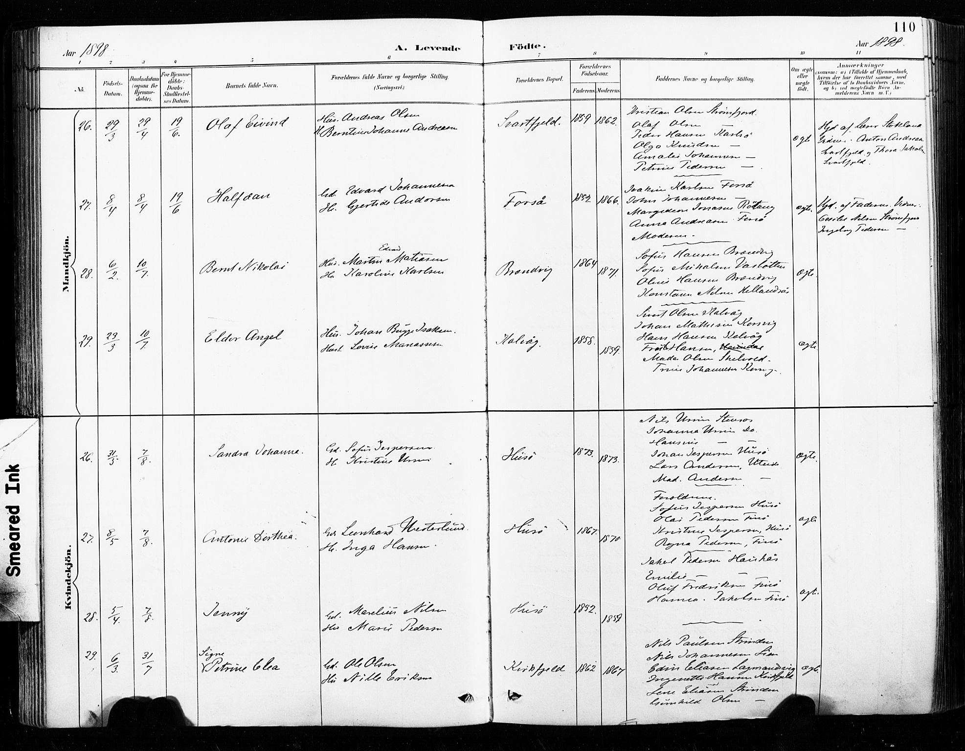 Ministerialprotokoller, klokkerbøker og fødselsregistre - Nordland, SAT/A-1459/859/L0847: Parish register (official) no. 859A07, 1890-1899, p. 110