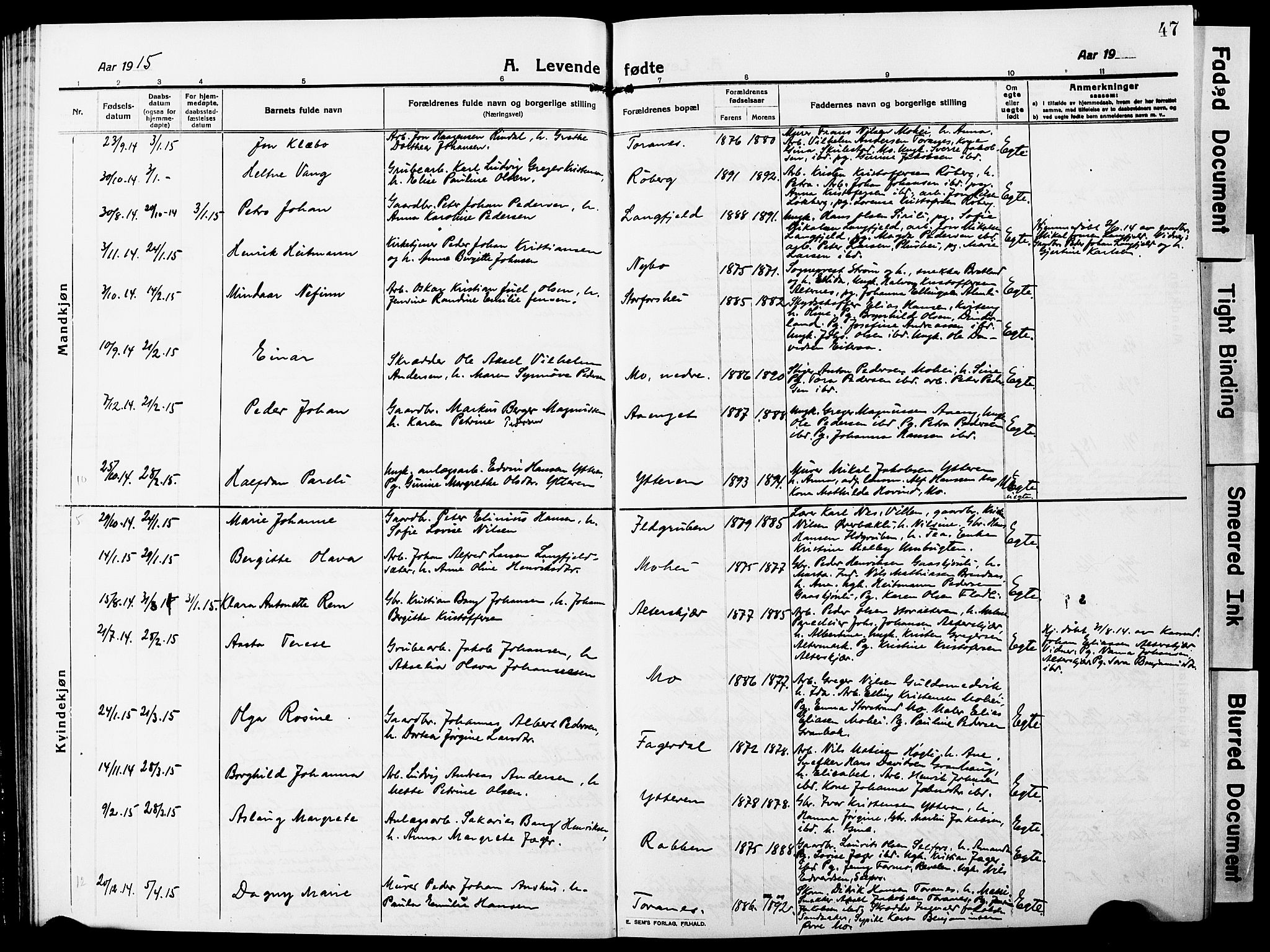 Ministerialprotokoller, klokkerbøker og fødselsregistre - Nordland, AV/SAT-A-1459/827/L0423: Parish register (copy) no. 827C12, 1912-1930, p. 47