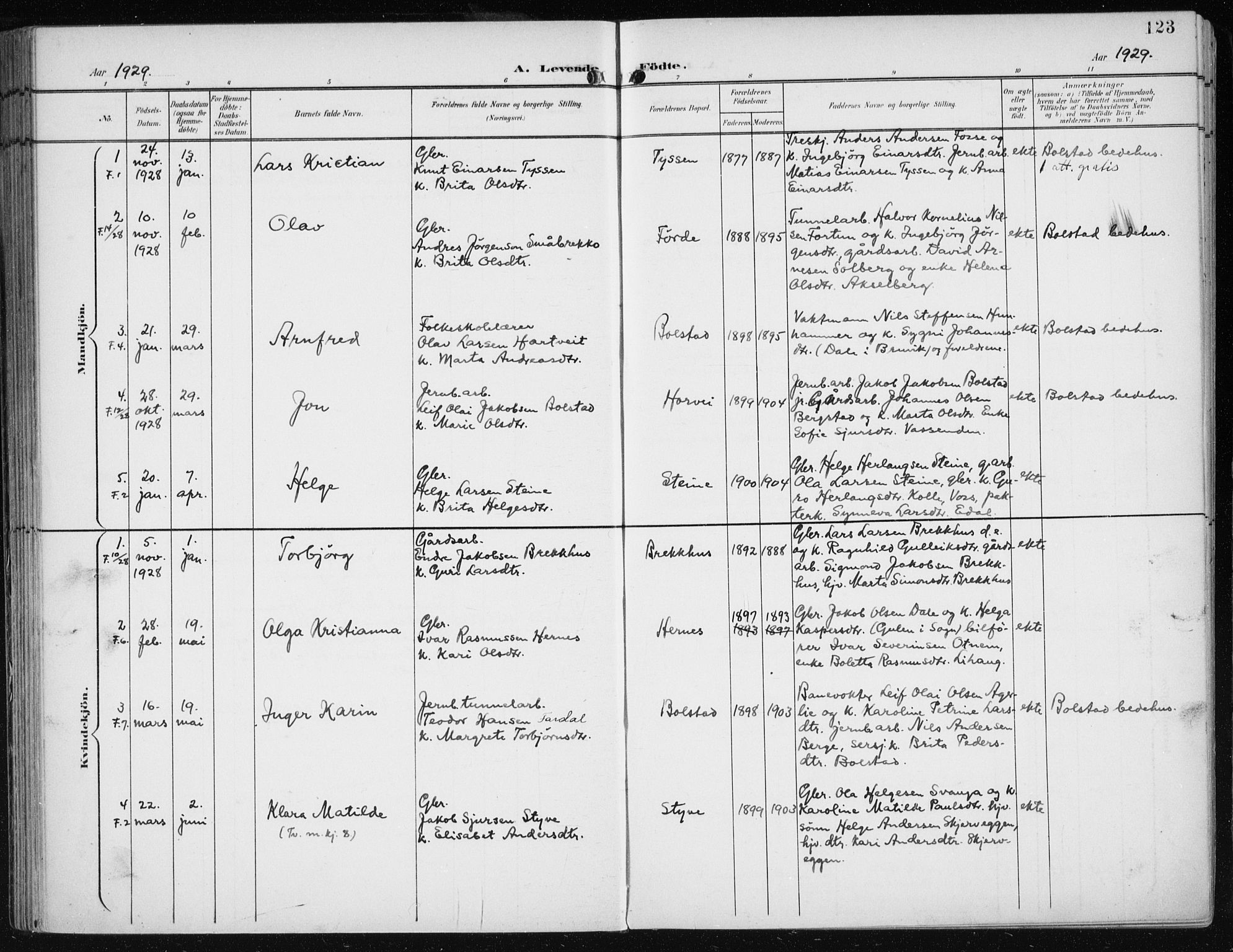 Evanger sokneprestembete, SAB/A-99924: Parish register (official) no. A  3, 1900-1930, p. 123