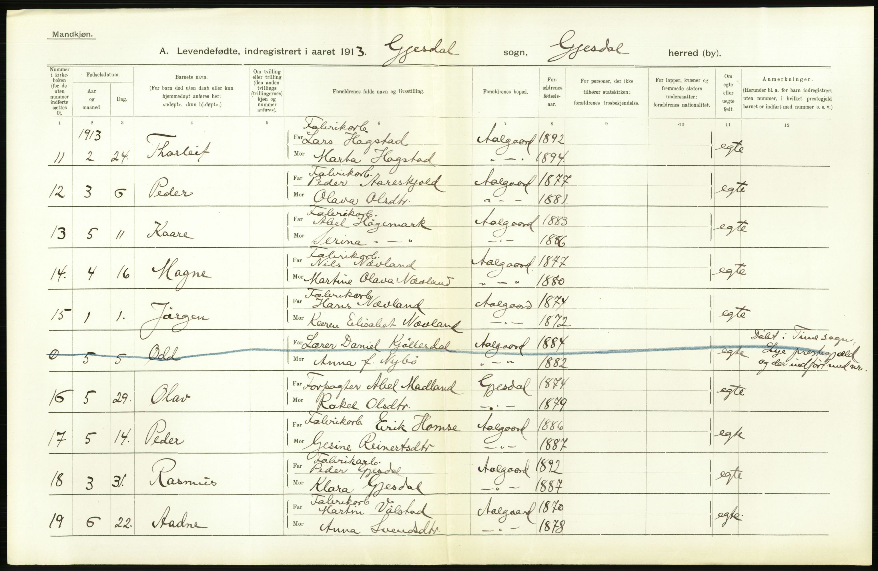 Statistisk sentralbyrå, Sosiodemografiske emner, Befolkning, AV/RA-S-2228/D/Df/Dfb/Dfbc/L0025: Stavanger amt: Levendefødte menn og kvinner. Bygder., 1913, p. 38