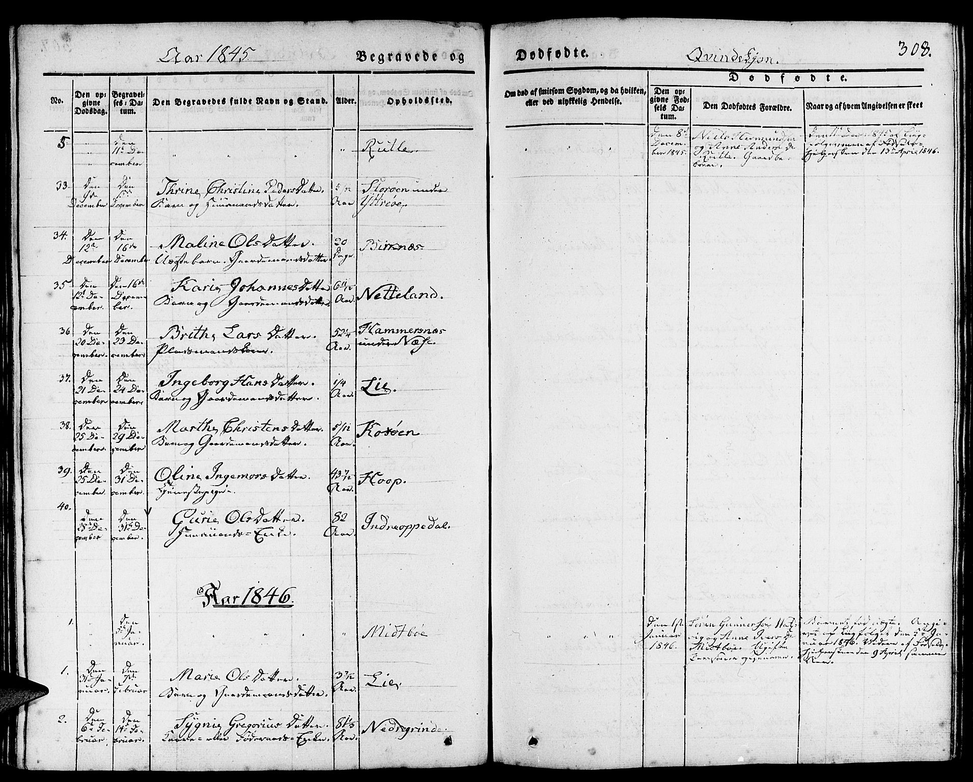 Gulen sokneprestembete, AV/SAB-A-80201/H/Haa/Haaa/L0020: Parish register (official) no. A 20, 1837-1847, p. 308