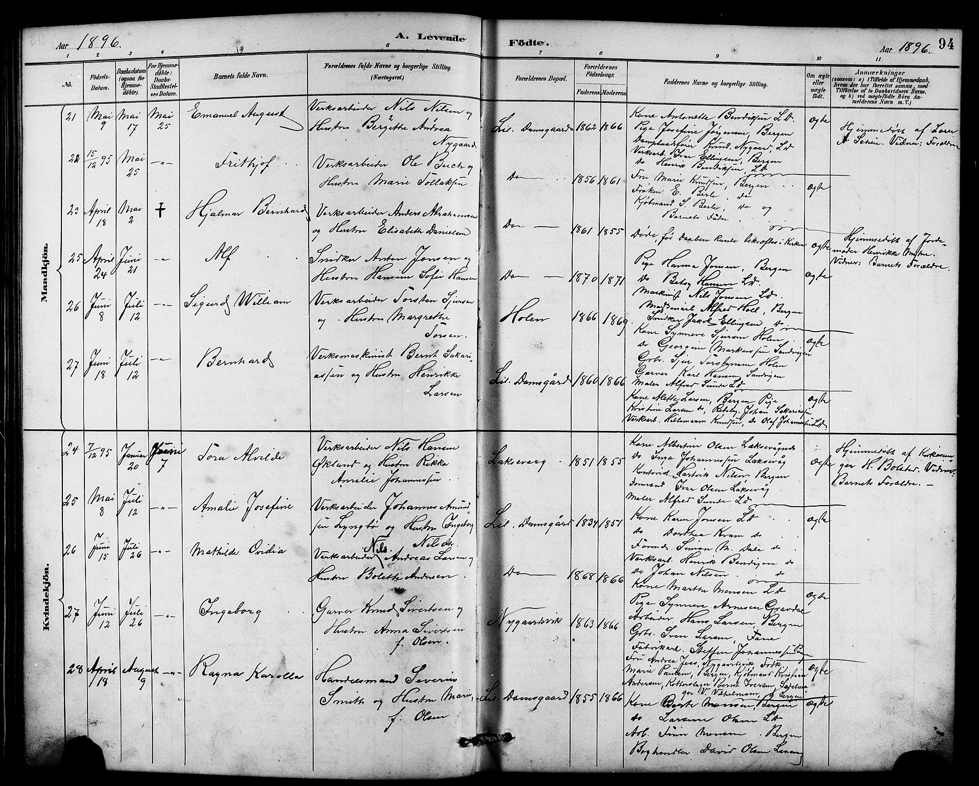 Laksevåg Sokneprestembete, SAB/A-76501/H/Ha/Hab/Haba/L0003: Parish register (copy) no. A 3, 1887-1899, p. 94