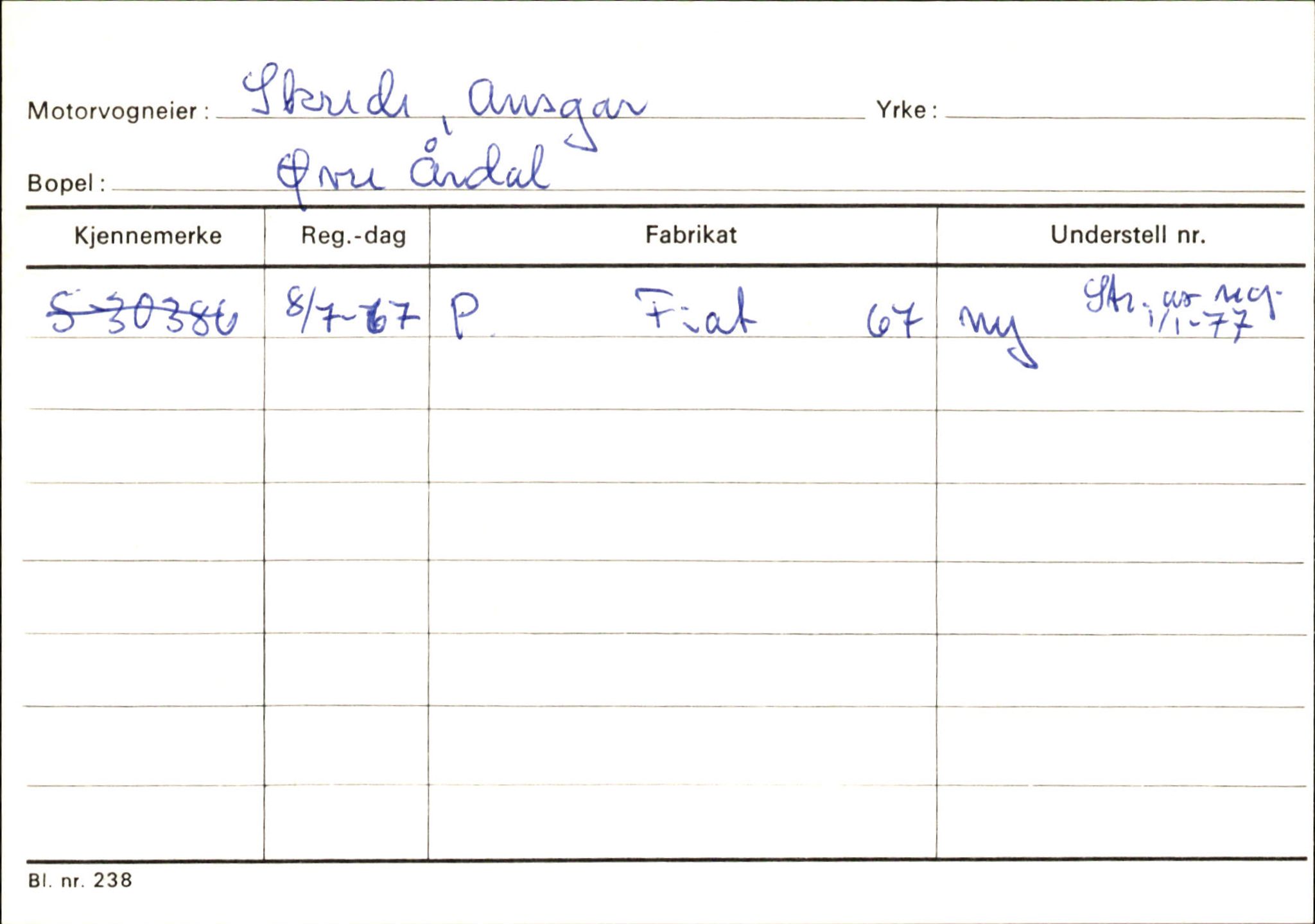 Statens vegvesen, Sogn og Fjordane vegkontor, SAB/A-5301/4/F/L0146: Registerkort Årdal R-Å samt diverse kort, 1945-1975, p. 432