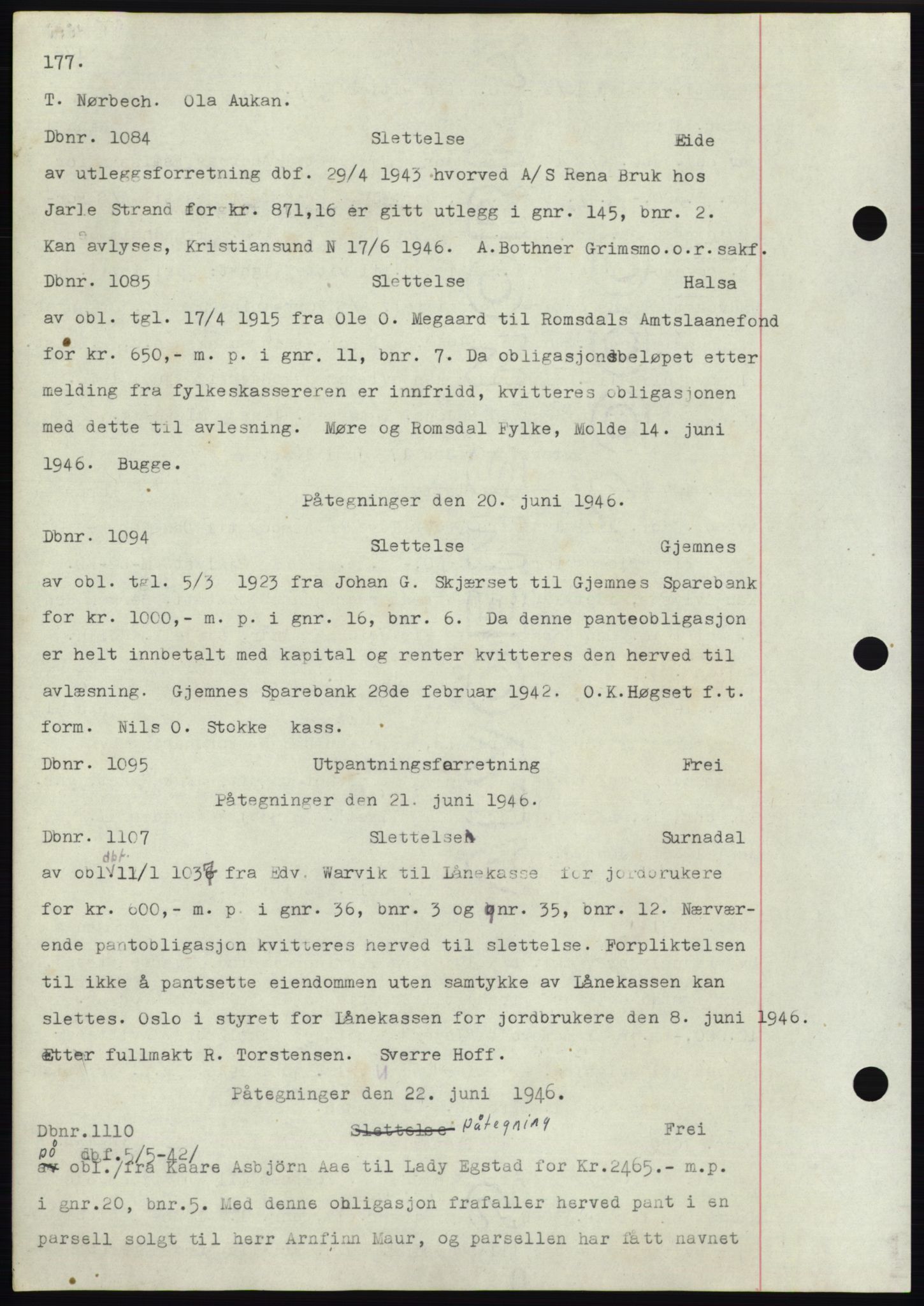 Nordmøre sorenskriveri, SAT/A-4132/1/2/2Ca: Mortgage book no. C82b, 1946-1951, Diary no: : 1084/1946