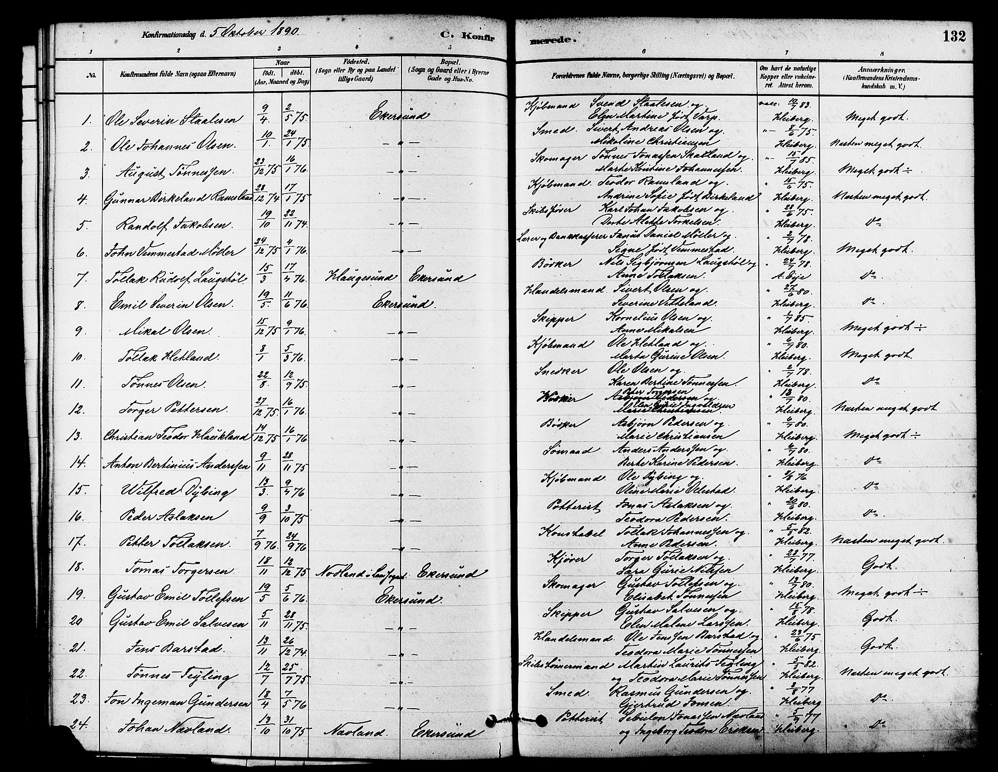 Eigersund sokneprestkontor, SAST/A-101807/S08/L0015: Parish register (official) no. A 15, 1879-1892, p. 132