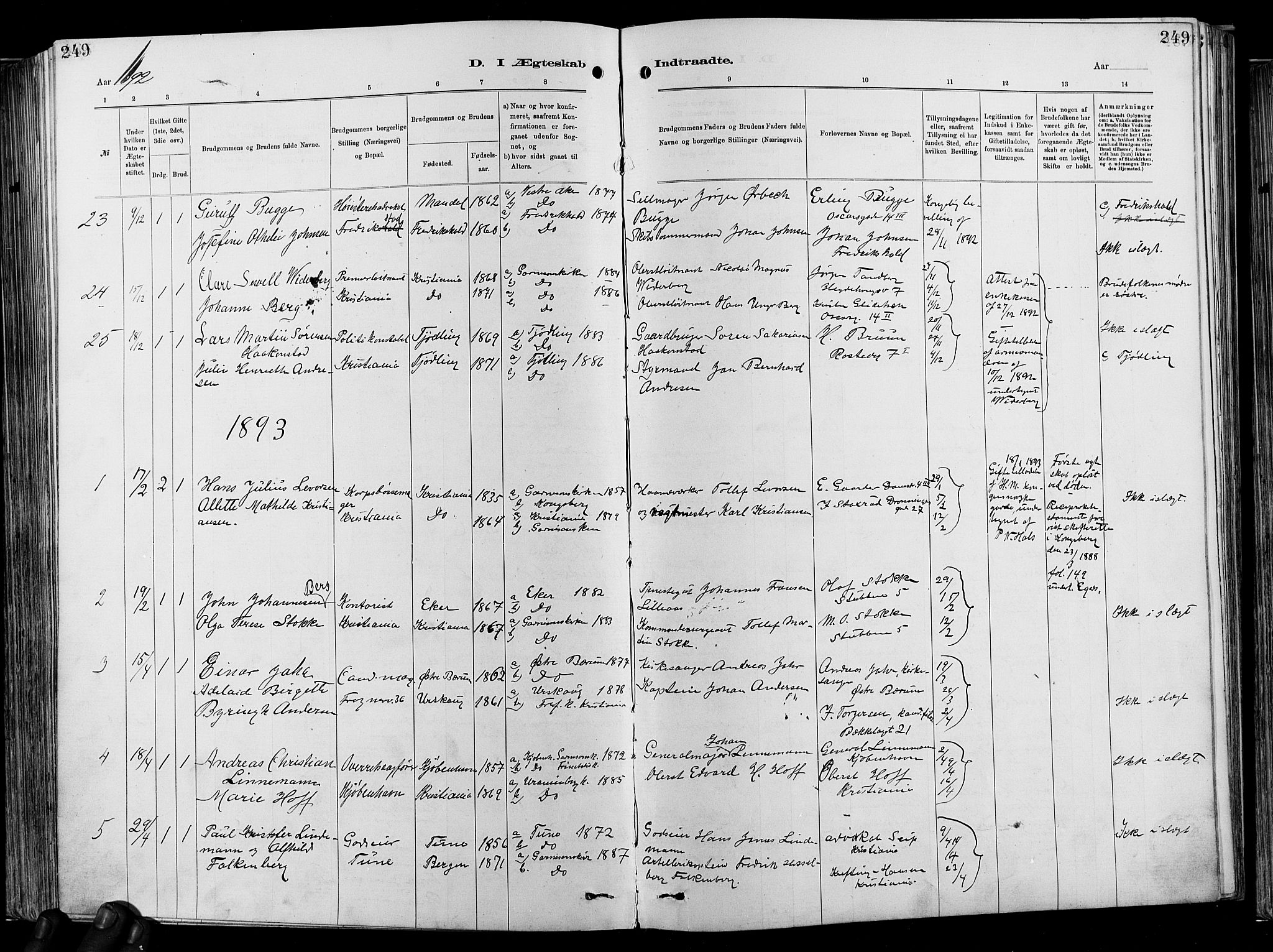 Garnisonsmenigheten Kirkebøker, SAO/A-10846/F/Fa/L0012: Parish register (official) no. 12, 1880-1893, p. 249