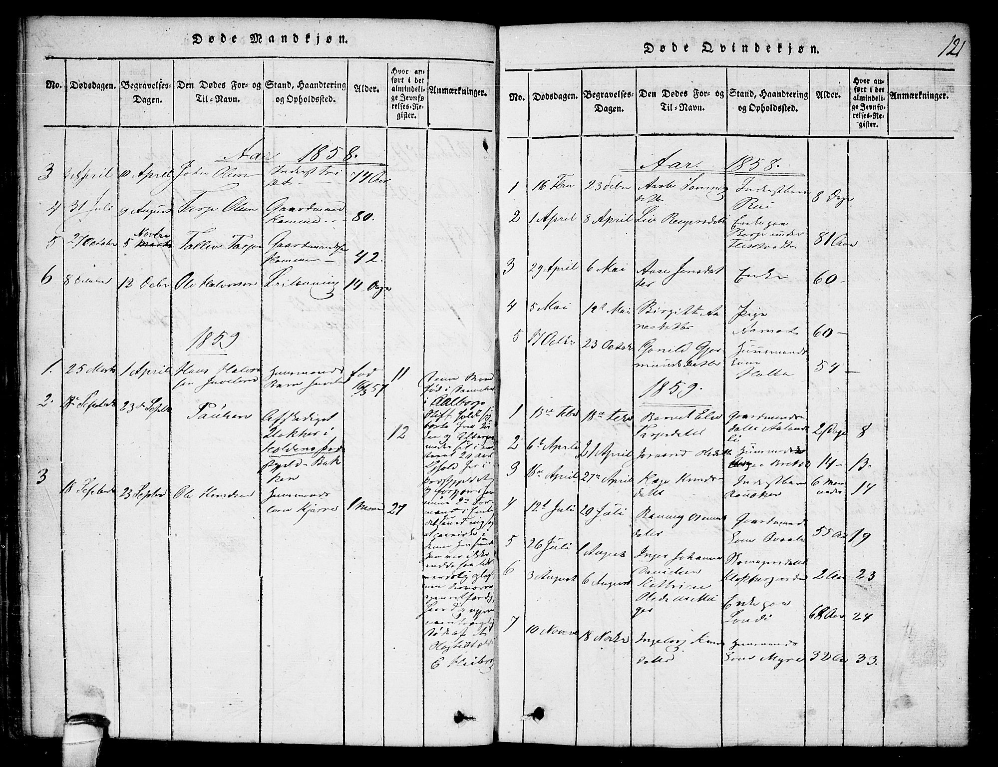 Lårdal kirkebøker, SAKO/A-284/G/Ga/L0001: Parish register (copy) no. I 1, 1815-1861, p. 121