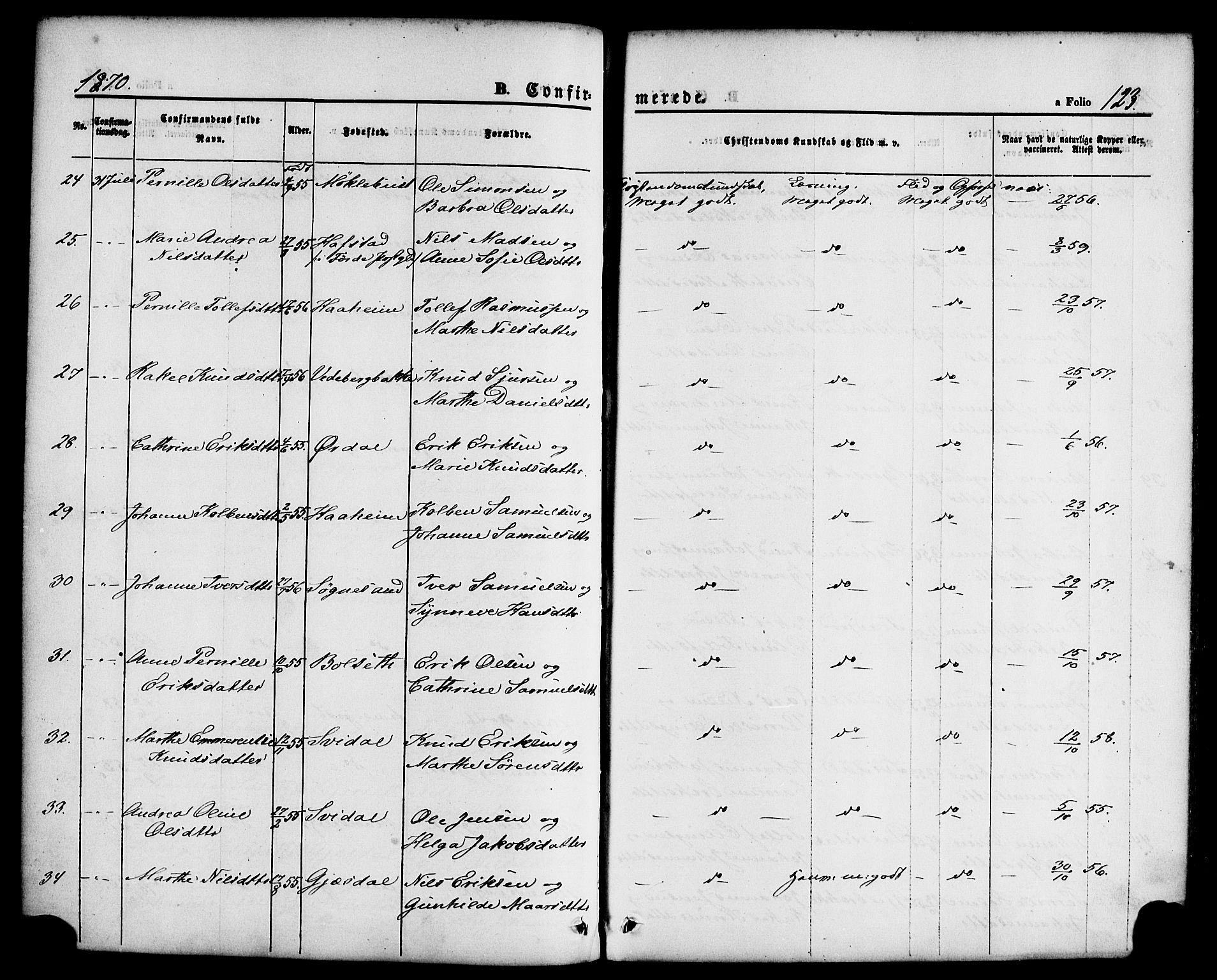 Jølster sokneprestembete, AV/SAB-A-80701/H/Haa/Haaa/L0011: Parish register (official) no. A 11, 1866-1881, p. 123