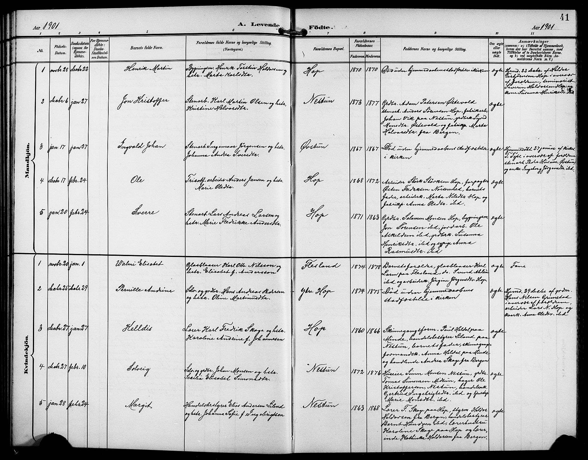 Birkeland Sokneprestembete, SAB/A-74601/H/Hab: Parish register (copy) no. A 5, 1897-1905, p. 41