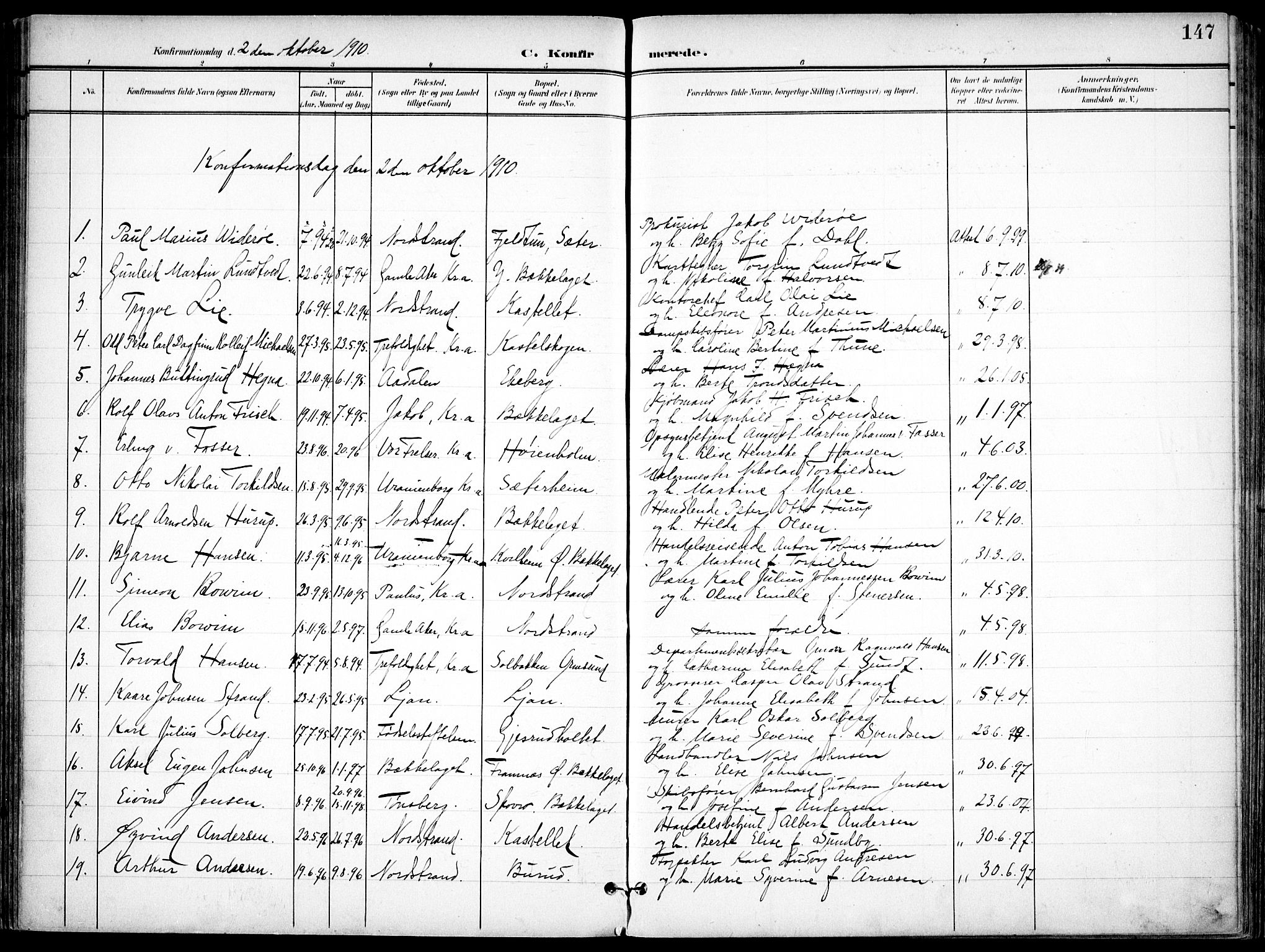 Nordstrand prestekontor Kirkebøker, SAO/A-10362a/F/Fa/L0001: Parish register (official) no. I 1, 1900-1914, p. 147