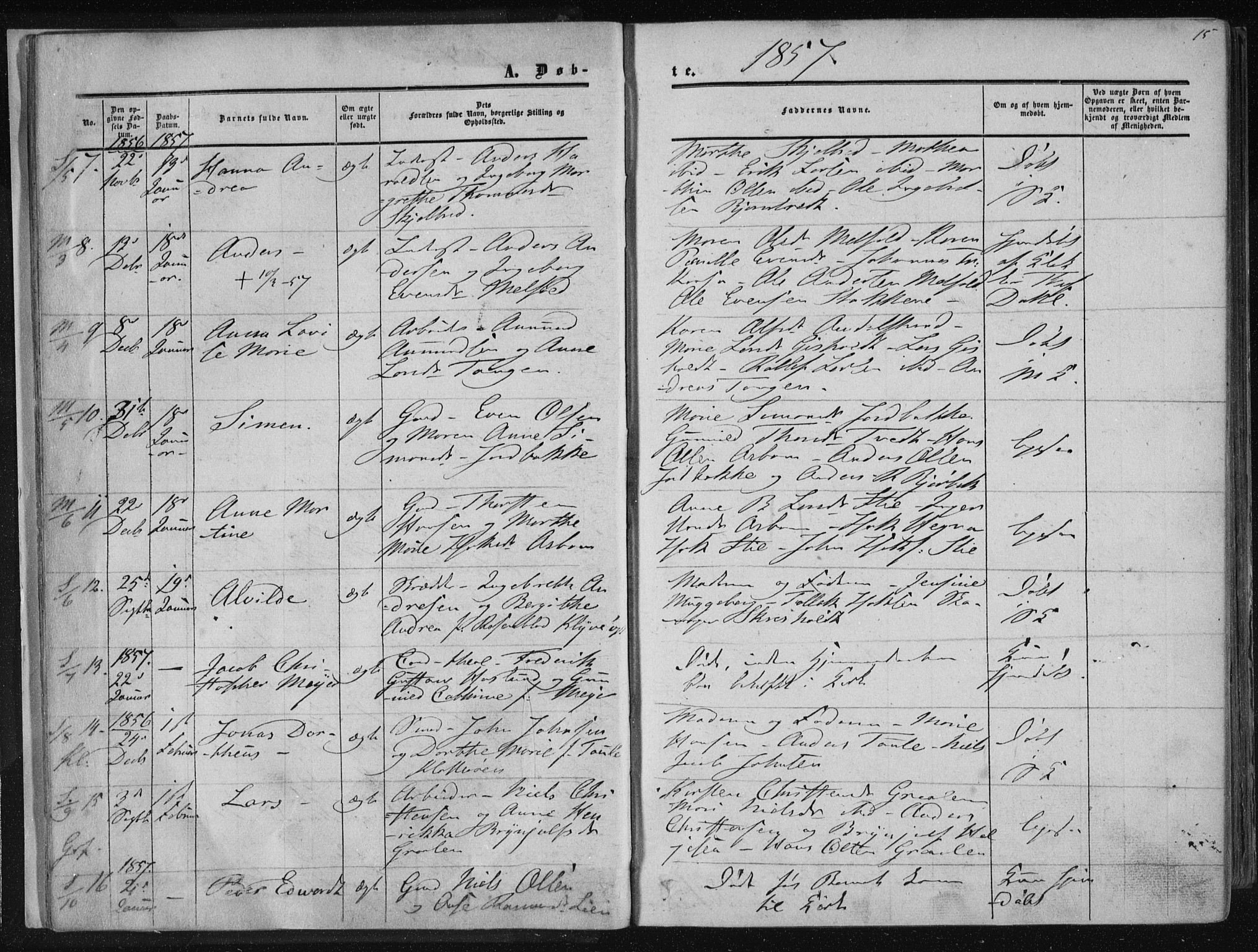 Solum kirkebøker, SAKO/A-306/F/Fa/L0007: Parish register (official) no. I 7, 1856-1864, p. 15