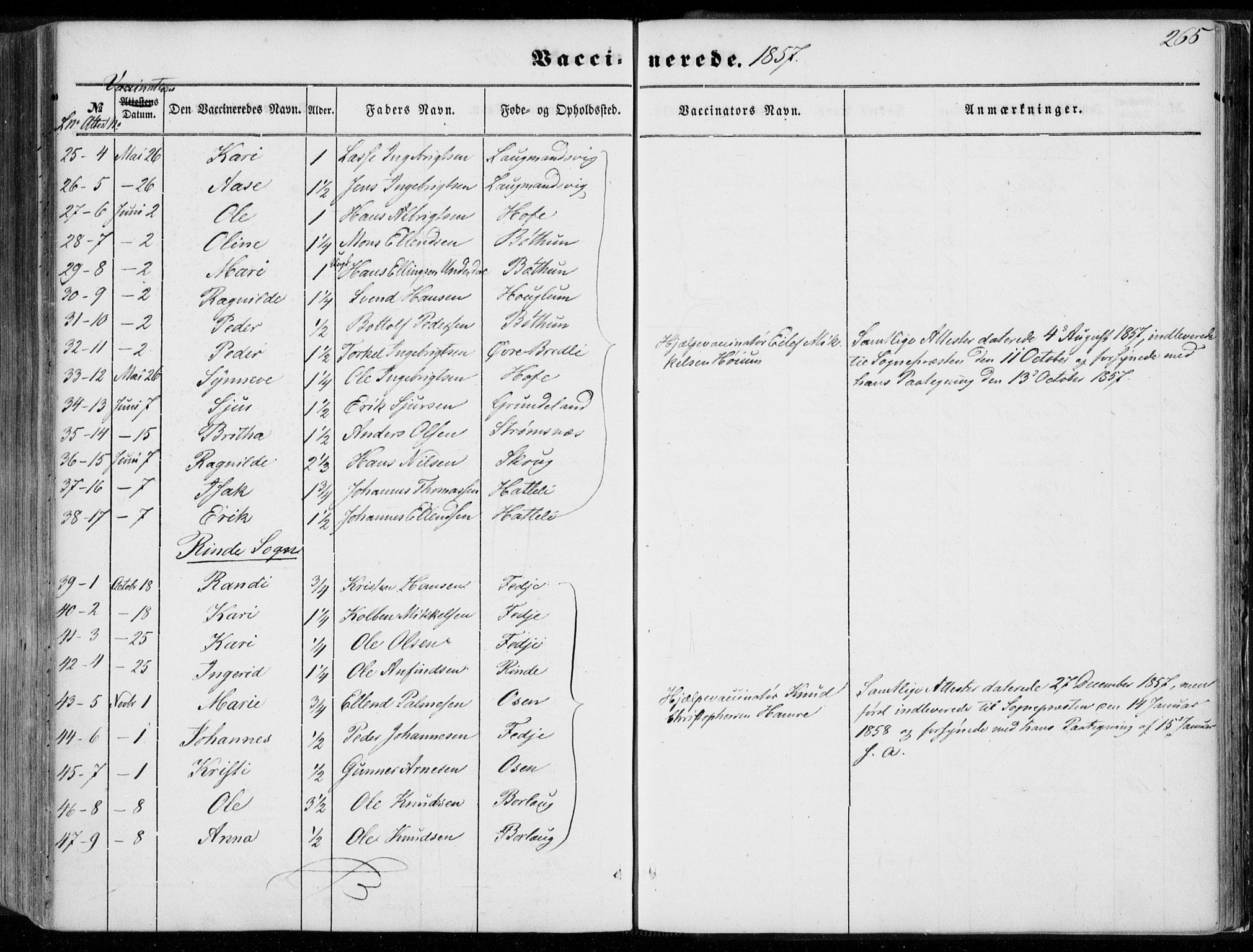 Leikanger sokneprestembete, SAB/A-81001: Parish register (official) no. A 8, 1852-1868, p. 265