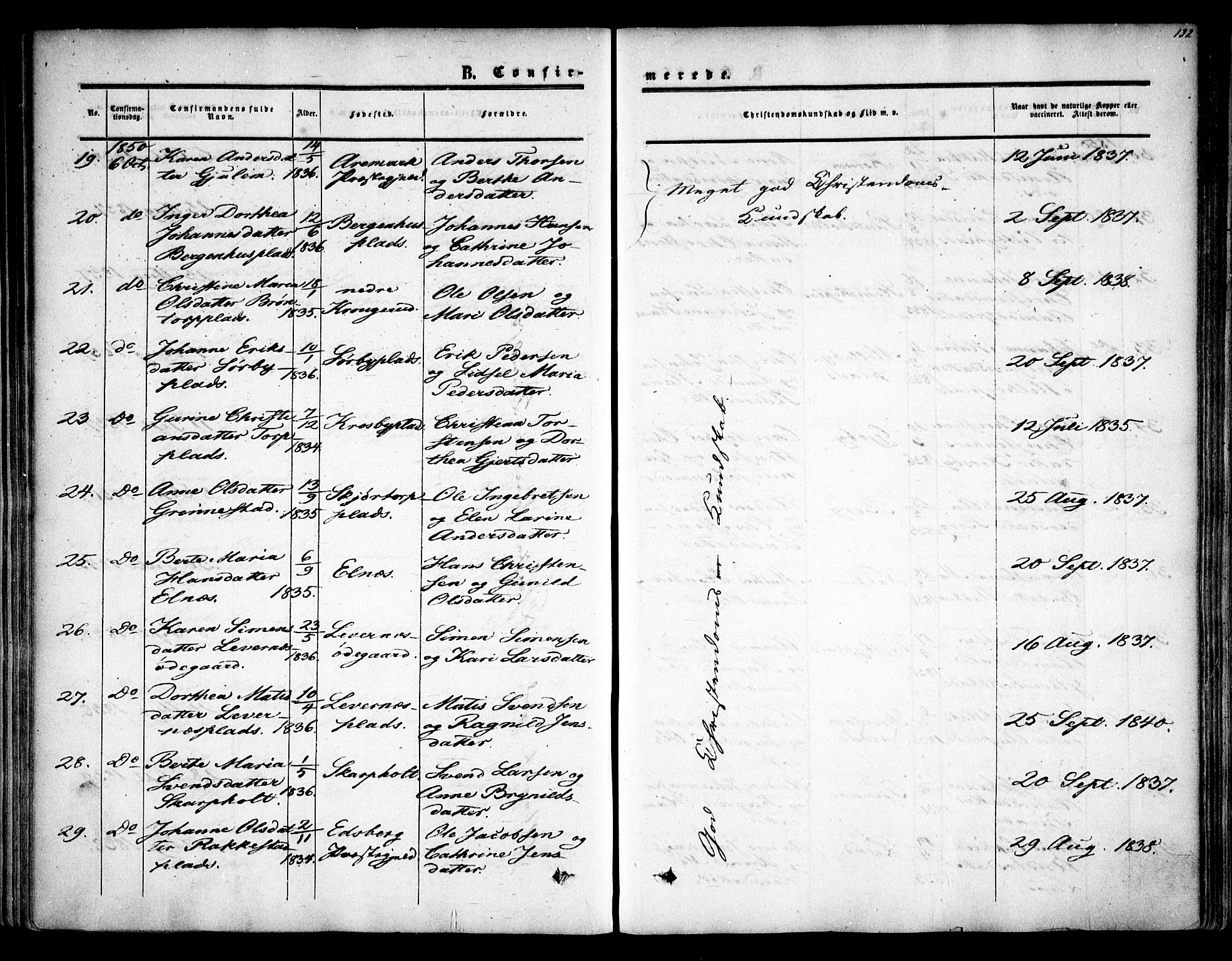 Rakkestad prestekontor Kirkebøker, AV/SAO-A-2008/F/Fa/L0009: Parish register (official) no. I 9, 1850-1856, p. 132