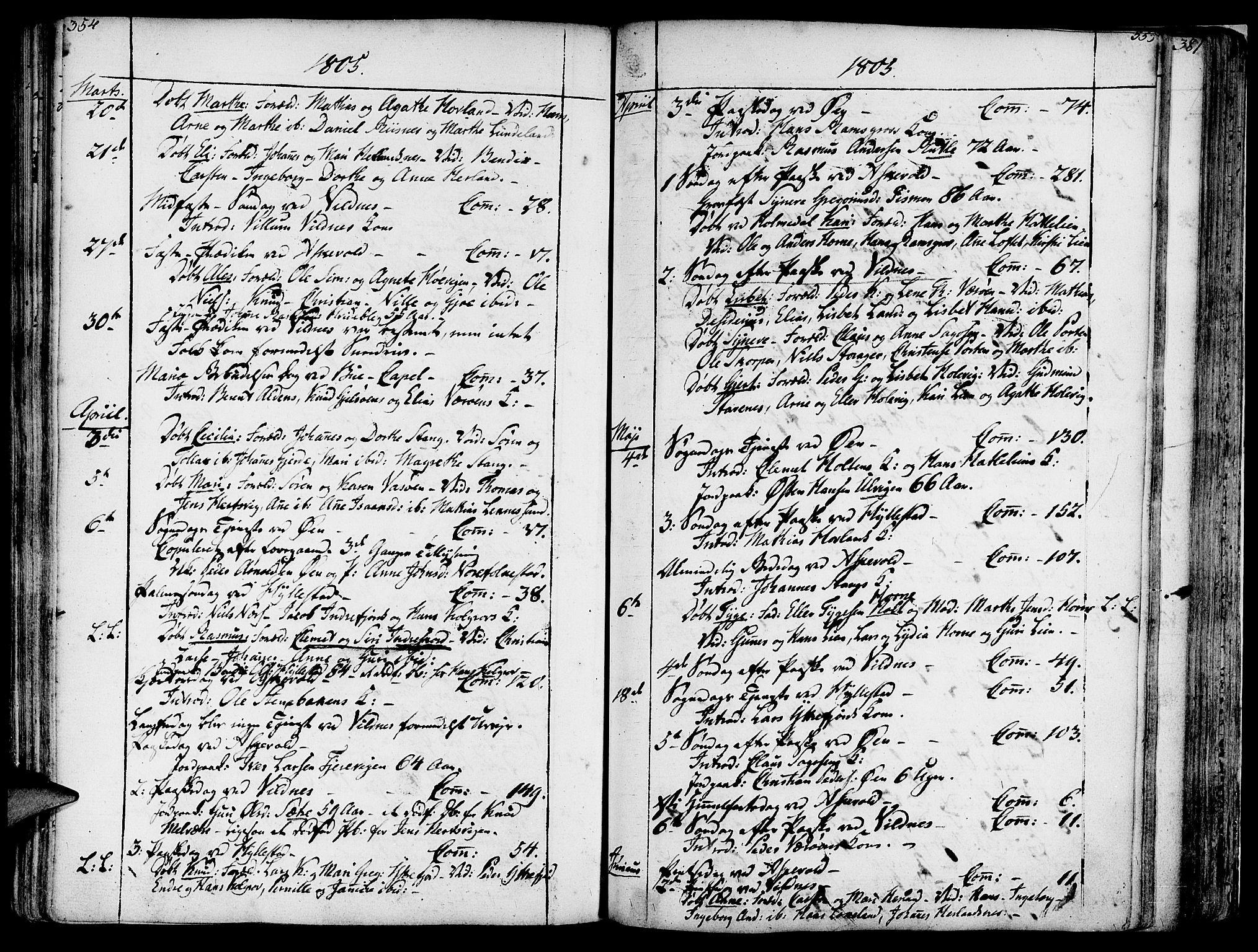 Askvoll sokneprestembete, AV/SAB-A-79501/H/Haa/Haaa/L0009: Parish register (official) no. A 9, 1776-1821, p. 354-355