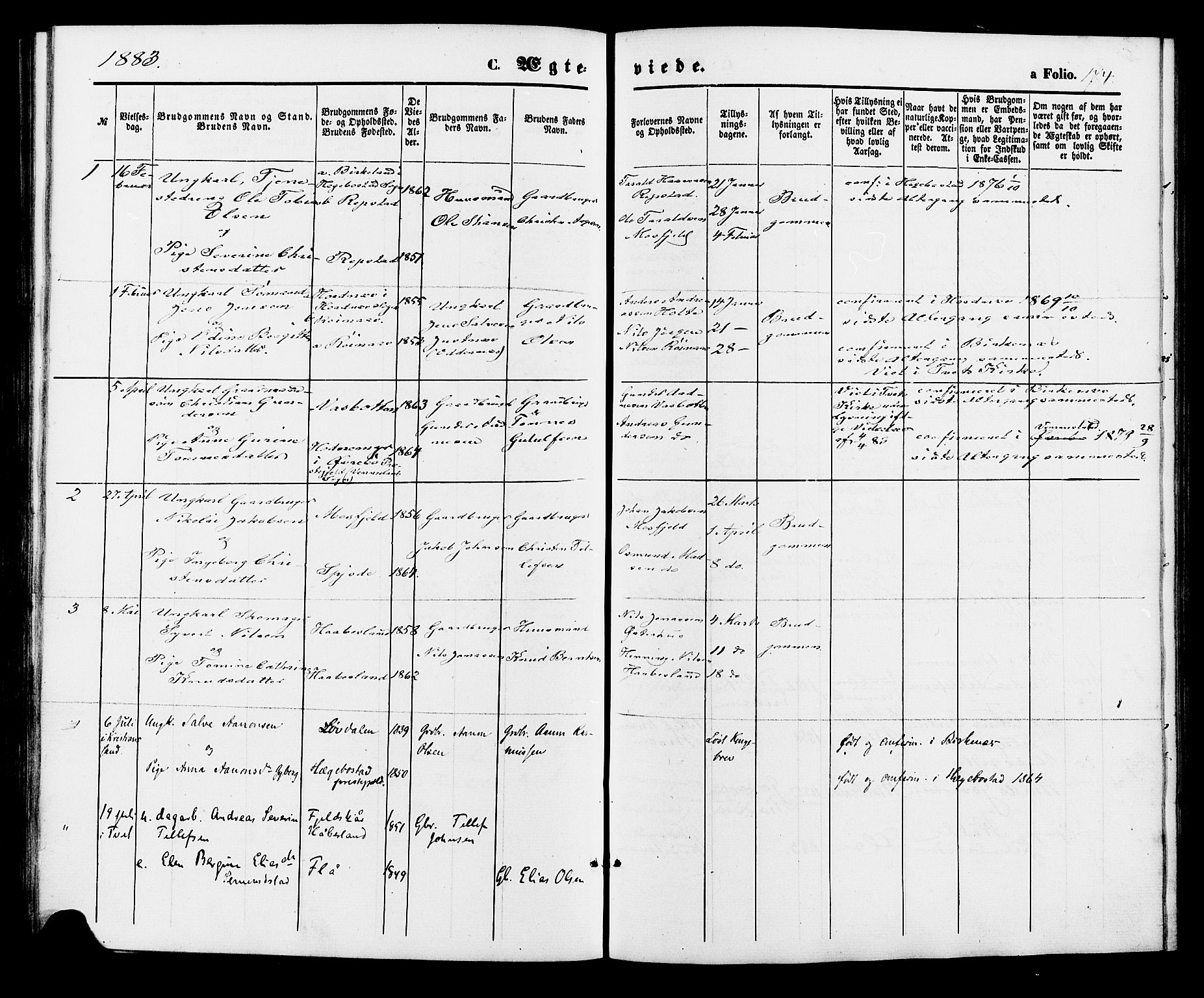 Birkenes sokneprestkontor, AV/SAK-1111-0004/F/Fa/L0004: Parish register (official) no. A 4, 1867-1886, p. 174