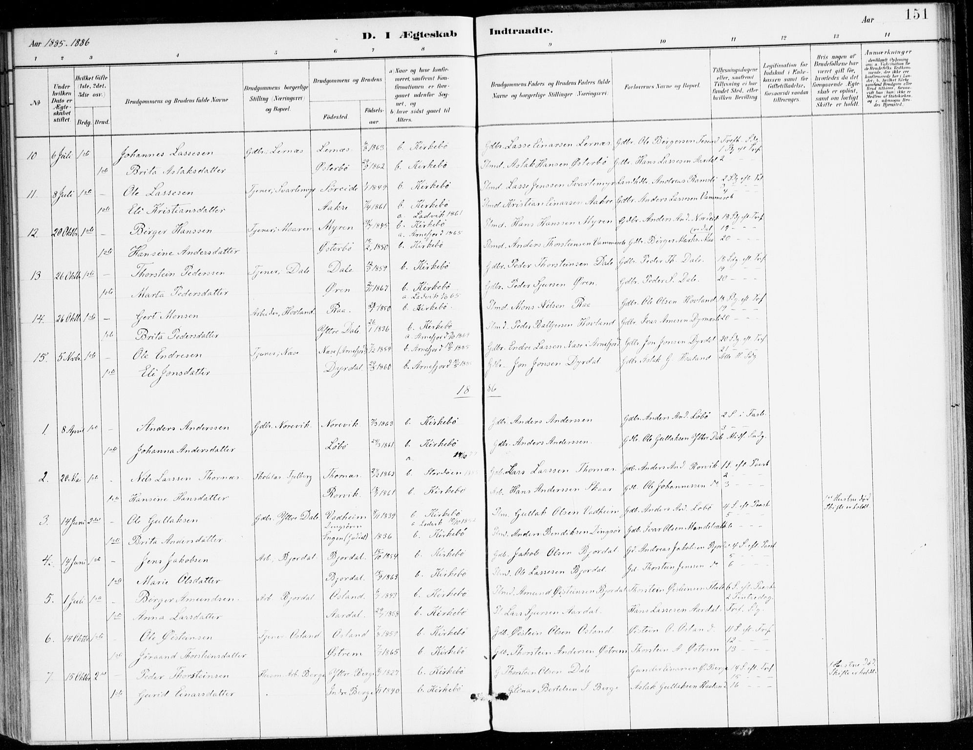 Lavik sokneprestembete, SAB/A-80901: Parish register (official) no. C 1, 1882-1904, p. 151